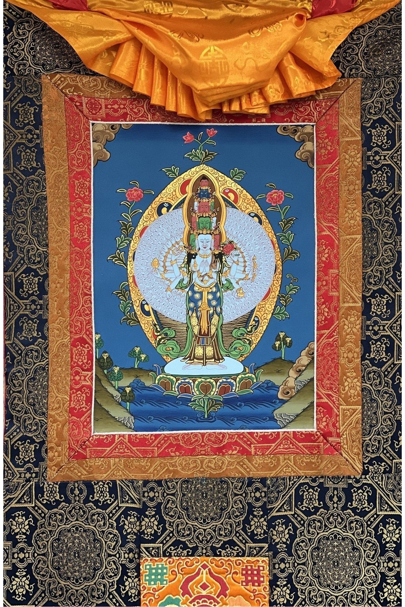 1000 - ARMED Bodhisattva Avalokitesvara/ Lokeshwor/ God of Compassion Original Tibetan Thangka Art/ Hand - Painting for Peace and Wellbeing - Tibetan Thangka Art