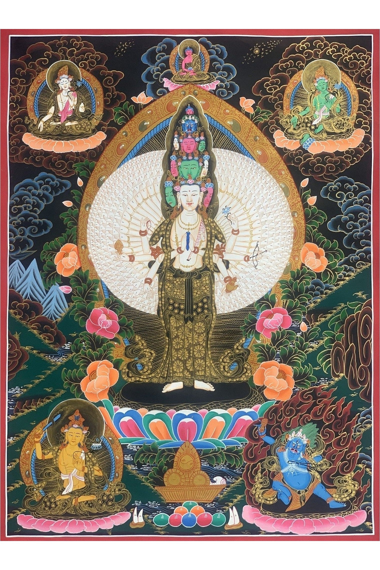 1000 Armed Sahastrabhuja Avalokitesvara/ Chenrezig Tibetan Thangka Painting/ Hand Painting Original Masterpiece Art - Tibetan Thangka Art