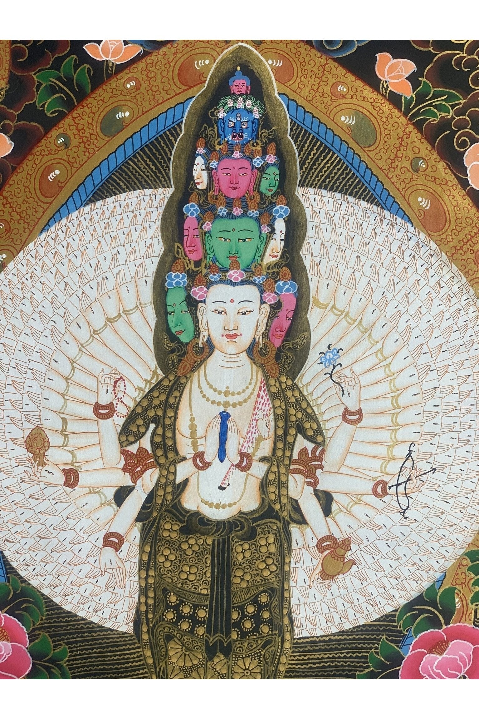 1000 Armed Sahastrabhuja Avalokitesvara/ Chenrezig Tibetan Thangka Painting/ Hand Painting Original Masterpiece Art - Tibetan Thangka Art