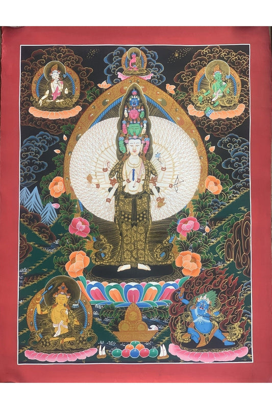 1000 Armed Sahastrabhuja Avalokitesvara/ Chenrezig Tibetan Thangka Painting/ Hand Painting Original Masterpiece Art - Tibetan Thangka Art