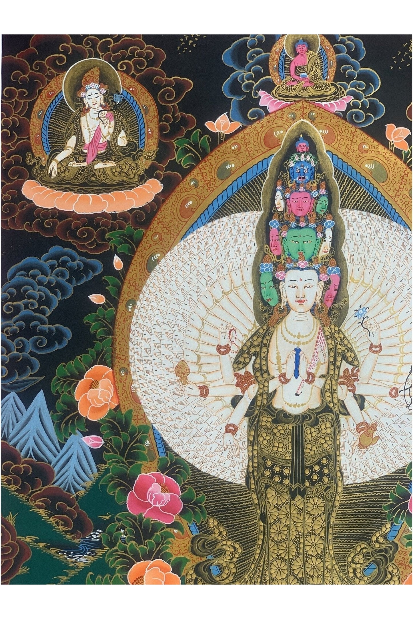 1000 Armed Sahastrabhuja Avalokitesvara/ Chenrezig Tibetan Thangka Painting/ Hand Painting Original Masterpiece Art - Tibetan Thangka Art