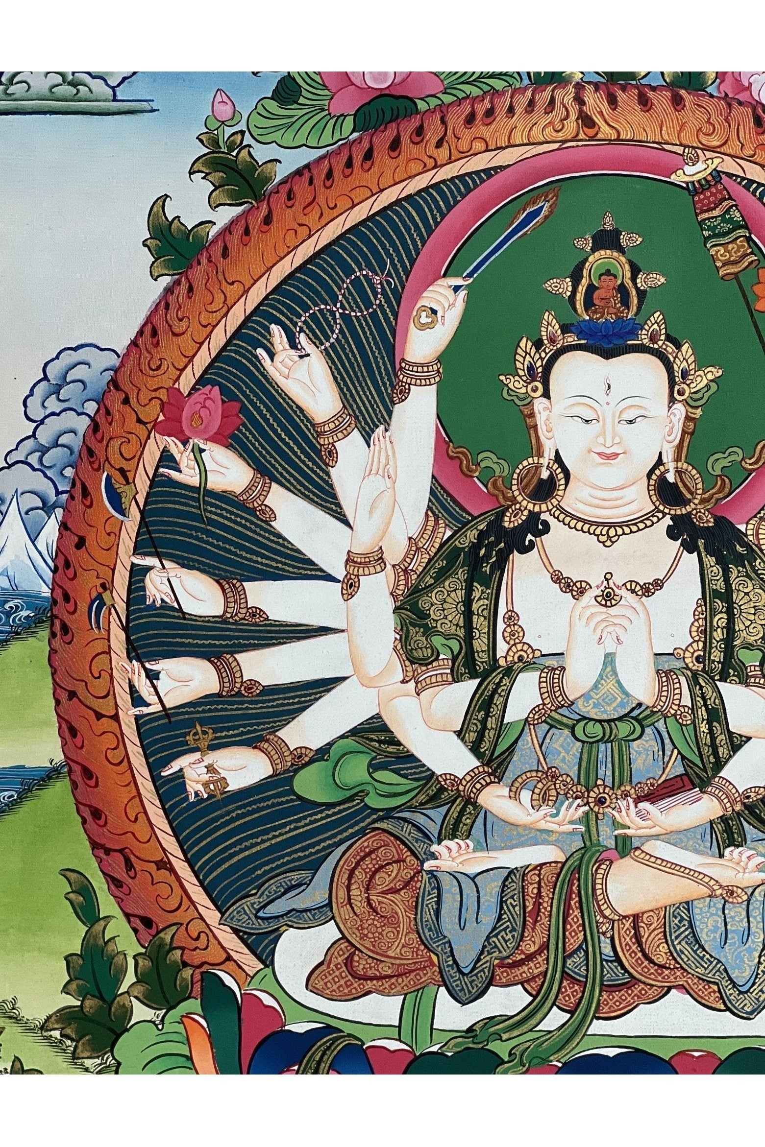 18 Armed Mother Goddess Chandi/Chundi/Cundi Master Quality Tibetan Thangka Painting/ Original Hand Painting /Chundi Tantra Art from Nepal - Tibetan Thangka Art