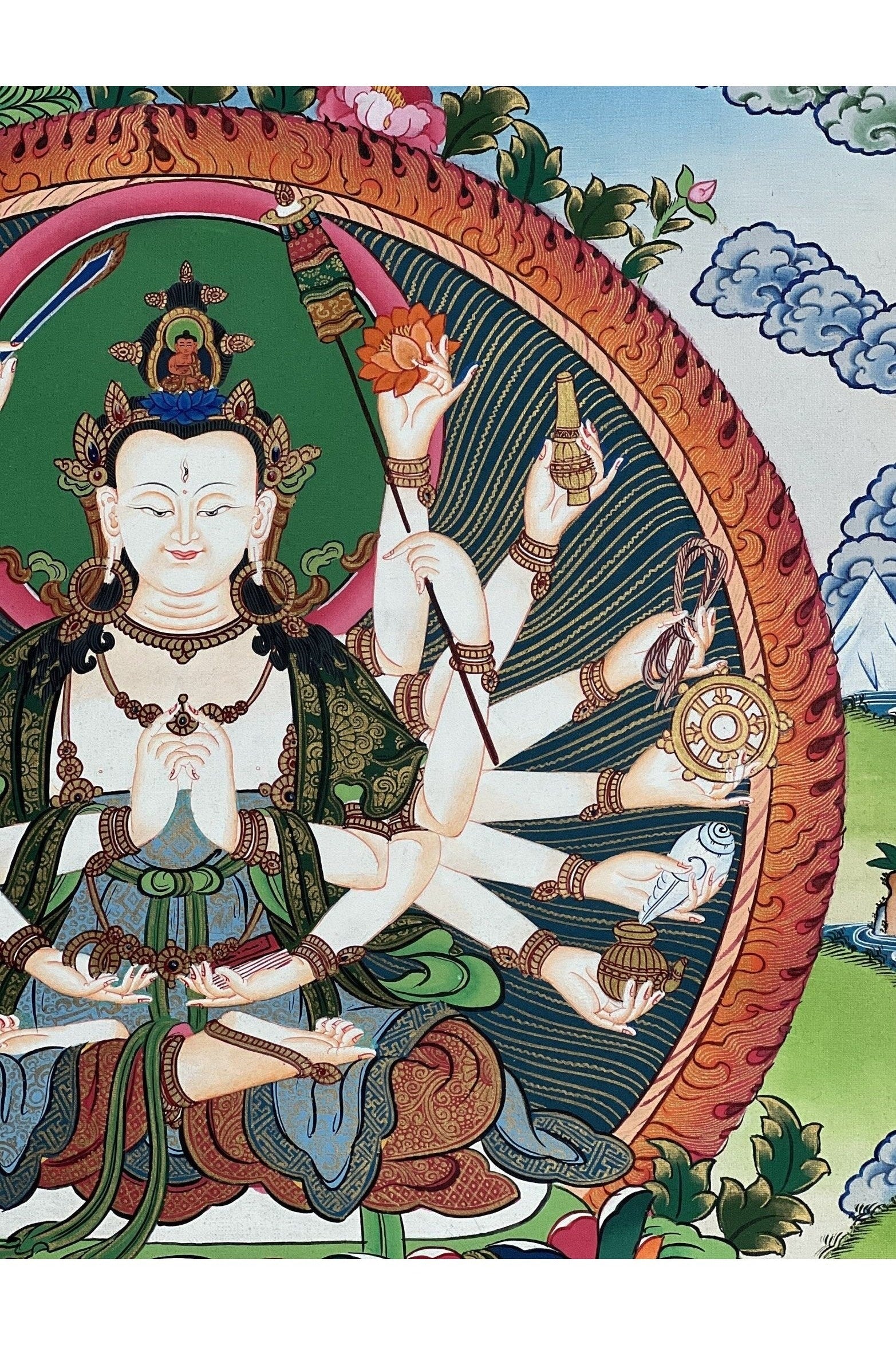 18 Armed Mother Goddess Chandi/Chundi/Cundi Master Quality Tibetan Thangka Painting/ Original Hand Painting /Chundi Tantra Art from Nepal - Tibetan Thangka Art