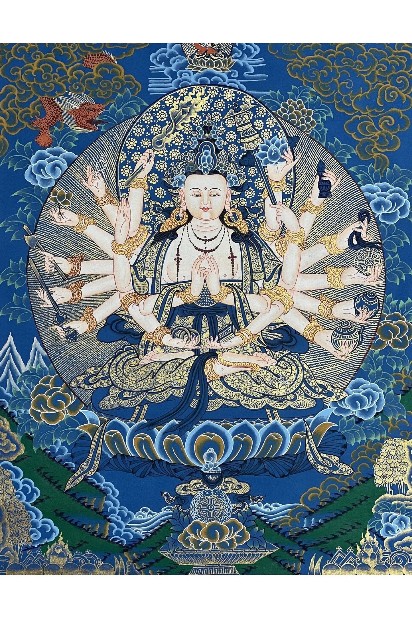 18 Armed Mother Goddess Chandi/Chundi/Cundi Master Quality Tibetan Thangka Painting/ Original Hand Painting /Meditation Art - Tibetan Thangka Art