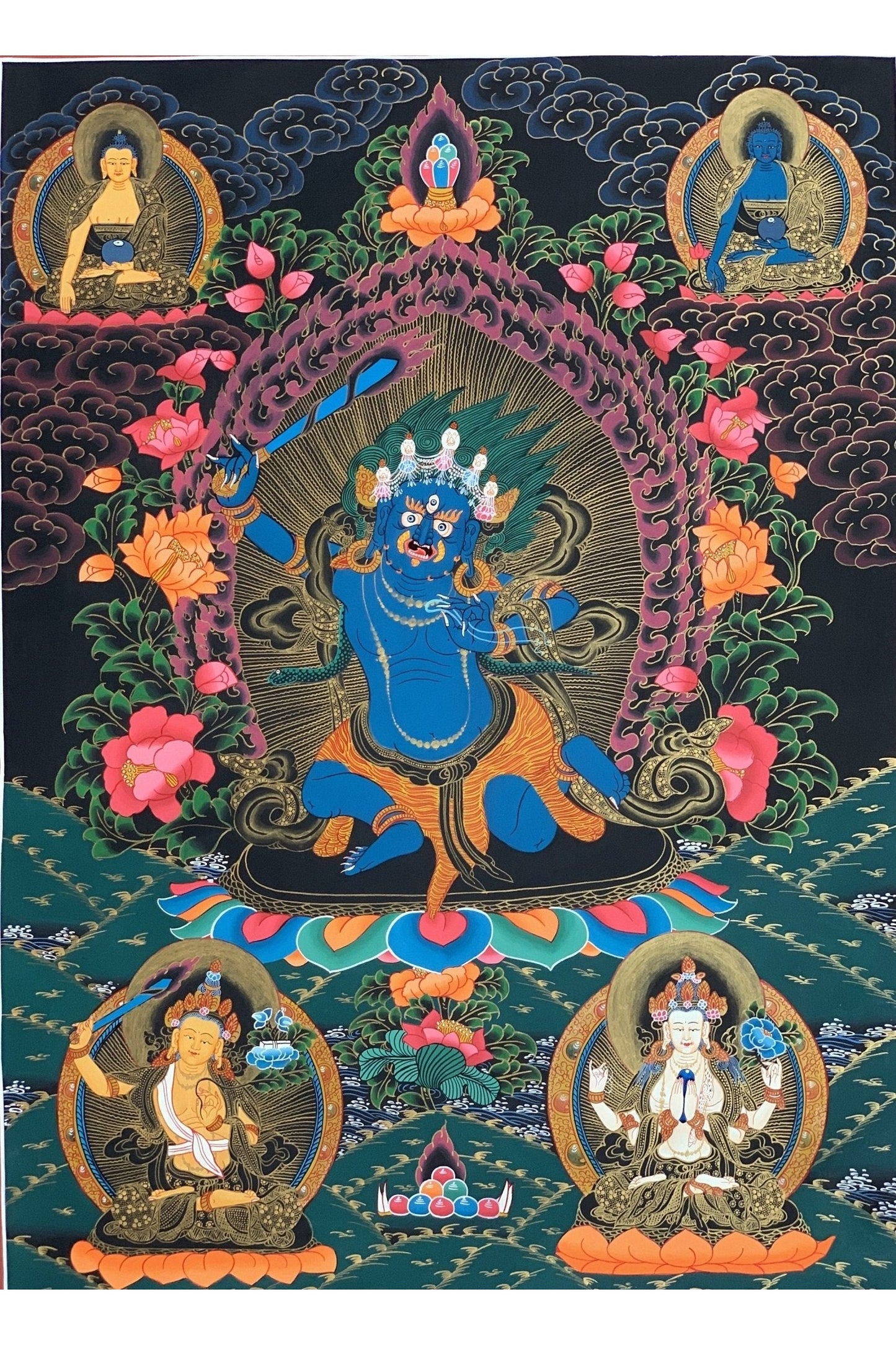 2 Armed Mahakala/ Kalabhairava Masterpiece Master Quality Original Hand - Painting/ Tibetan Thangka Painting Compassion Meditation Art - Tibetan Thangka Art