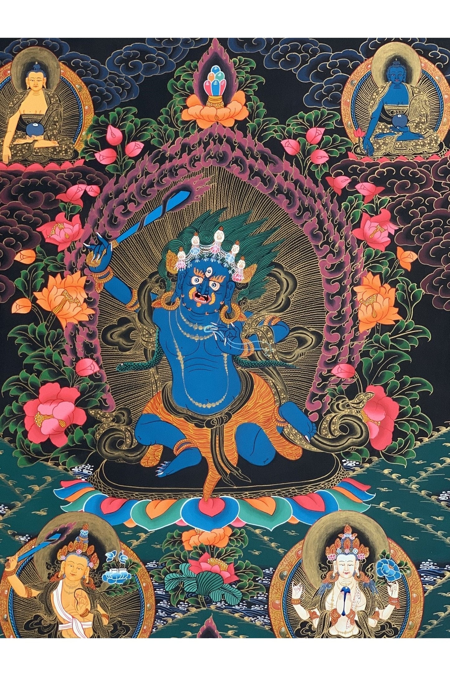 2 Armed Mahakala/ Kalabhairava Masterpiece Master Quality Original Hand - Painting/ Tibetan Thangka Painting Compassion Meditation Art - Tibetan Thangka Art