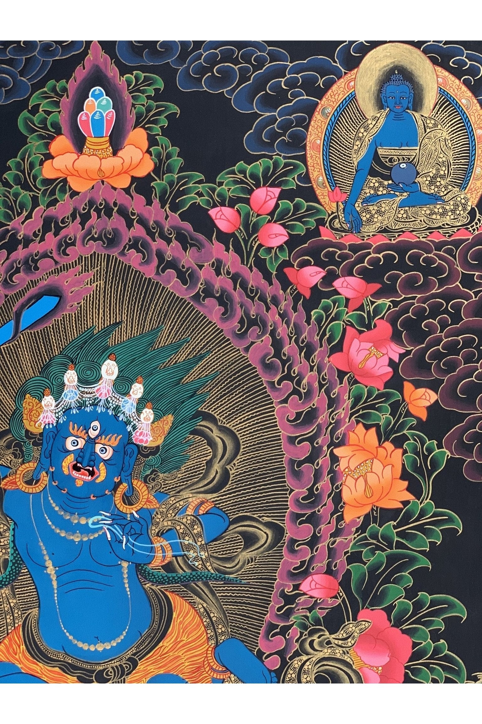 2 Armed Mahakala/ Kalabhairava Masterpiece Master Quality Original Hand - Painting/ Tibetan Thangka Painting Compassion Meditation Art - Tibetan Thangka Art