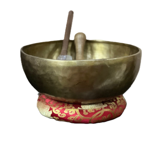 Hand-Hammered Large Tibetan Singing Bowl/ Himalayan Bowl for Sound Healing, Includes Free Cushion and Mallet