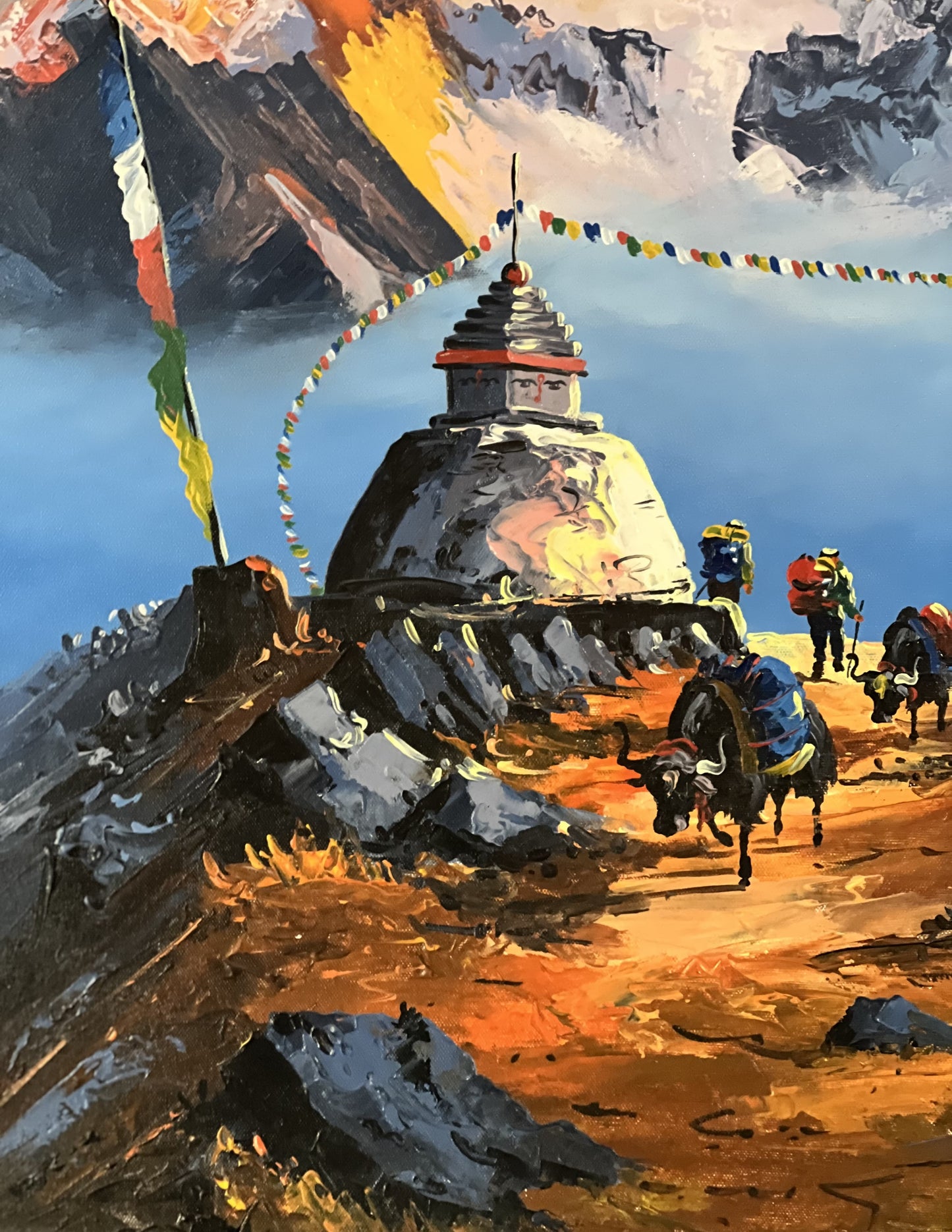 Majestic Mount Everest: The Highest Peak in the World/ Sunrise View from Gokyo Lake/ Acrylic Painting on Canvas 3 x 6 Feet