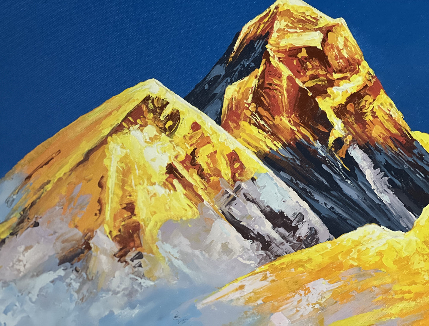 Majestic Mount Everest: The Highest Peak in the World/ Sunrise View from Gokyo Lake/ Acrylic Painting on Canvas 3 x 6 Feet