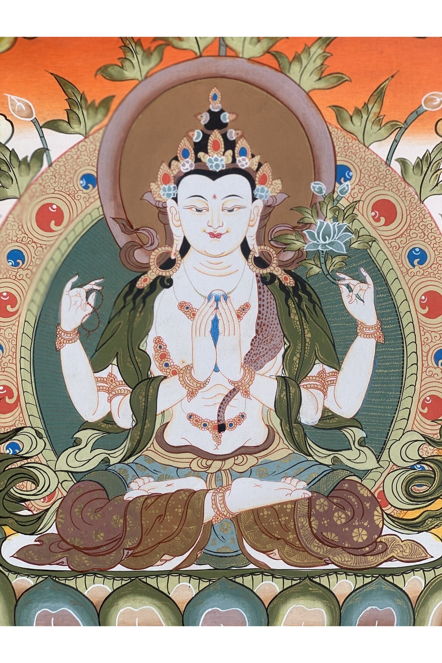 4 Armed Chyangresi/ Chenrezig/ Avalokiteshvara Master Quality Tibetan Thangka Painting, Original Hand Painting Art 16 x 22 Inch - Tibetan Thangka Art