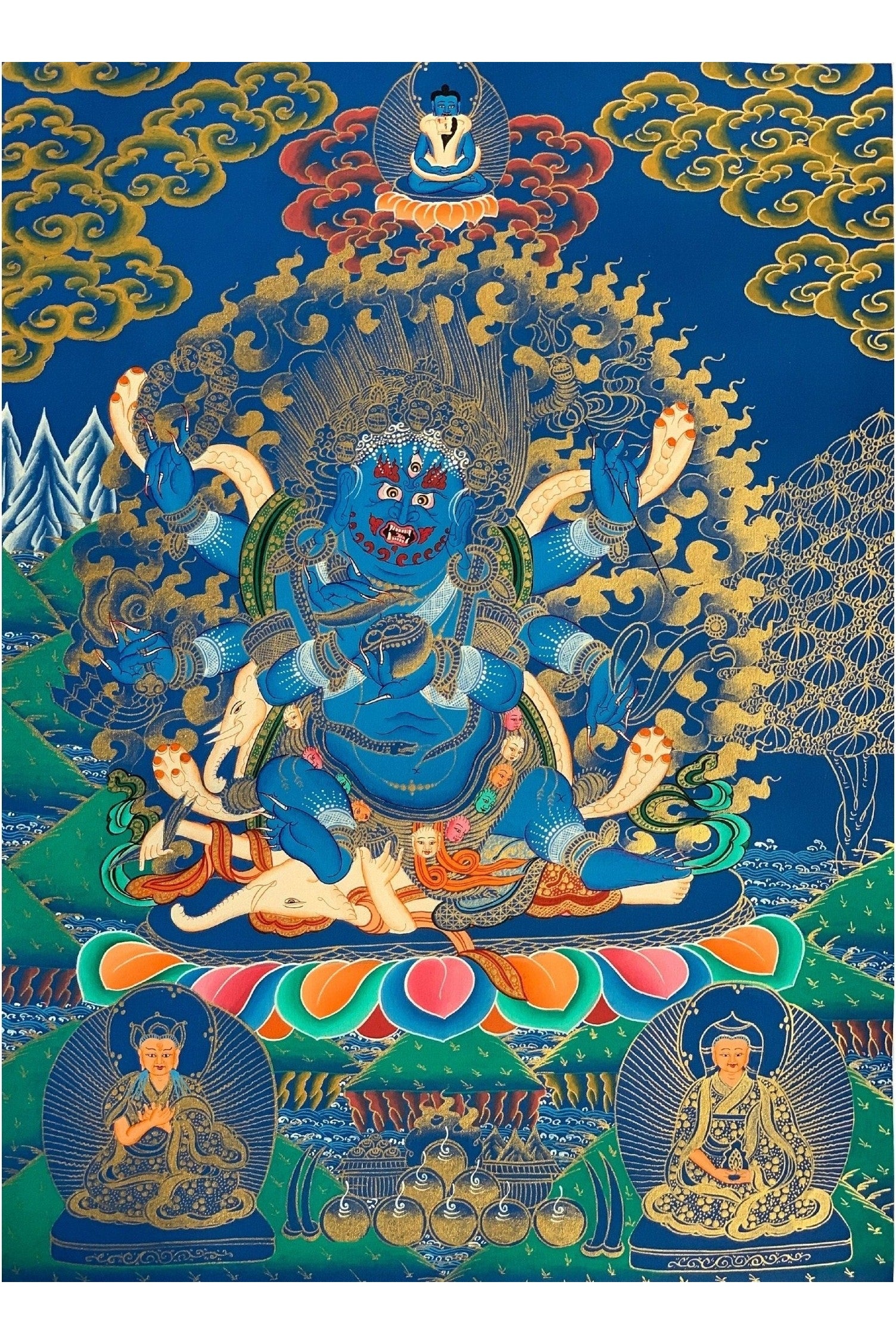 6 - Armed, Mahakala, Kalabhairava, Master Quality Thangka Painting, Original Art 18 x 24 - Inches - Tibetan Thangka Art