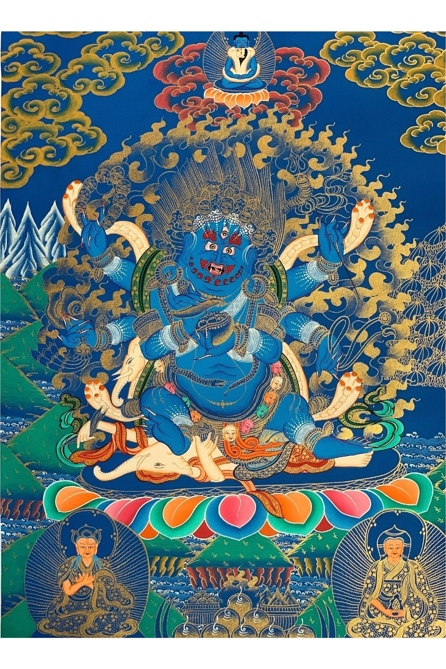 6 - Armed, Mahakala, Kalabhairava, Master Quality Thangka Painting, Original Art 18 x 24 - Inches - Tibetan Thangka Art