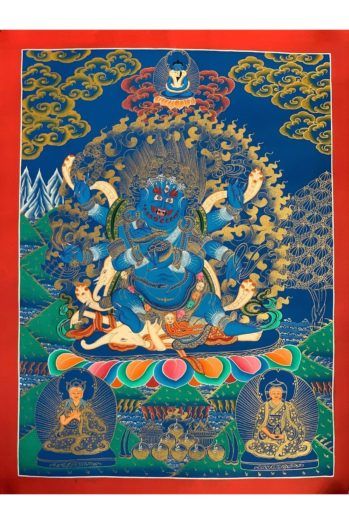 6 - Armed, Mahakala, Kalabhairava, Master Quality Thangka Painting, Original Art 18 x 24 - Inches - Tibetan Thangka Art