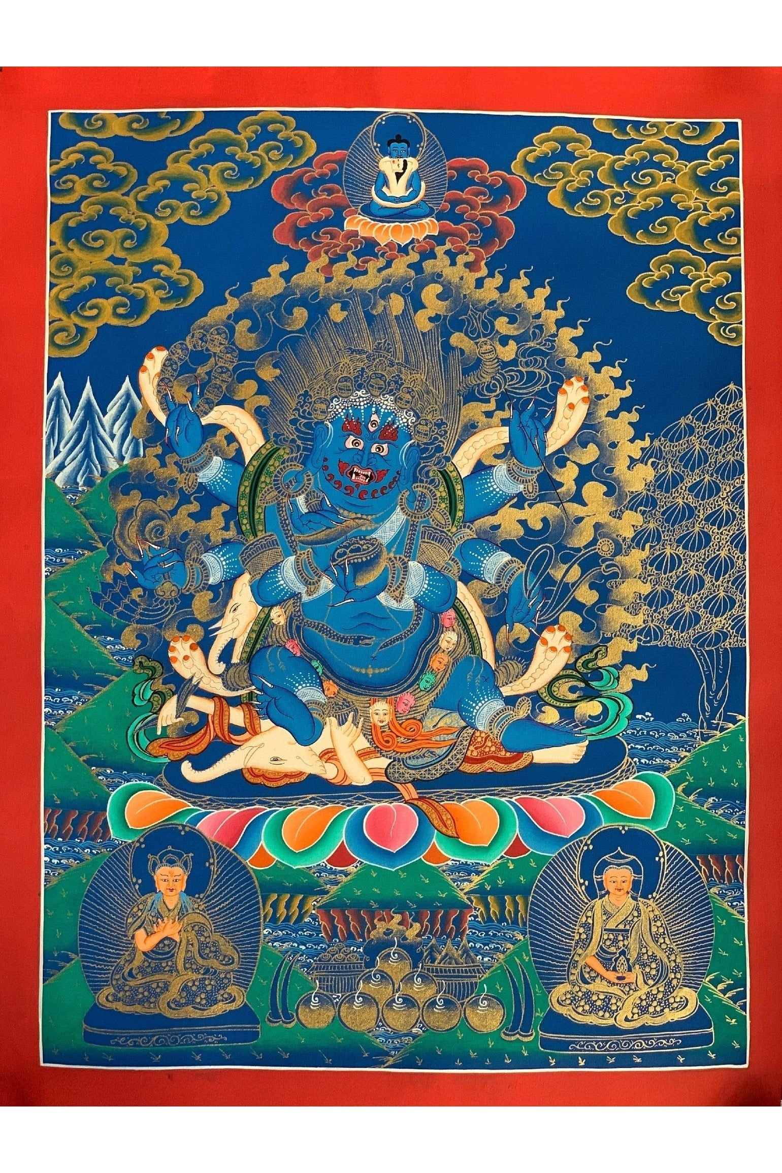 6 - Armed, Mahakala, Kalabhairava, Master Quality Thangka Painting, Original Art 18 x 24 - Inches - Tibetan Thangka Art