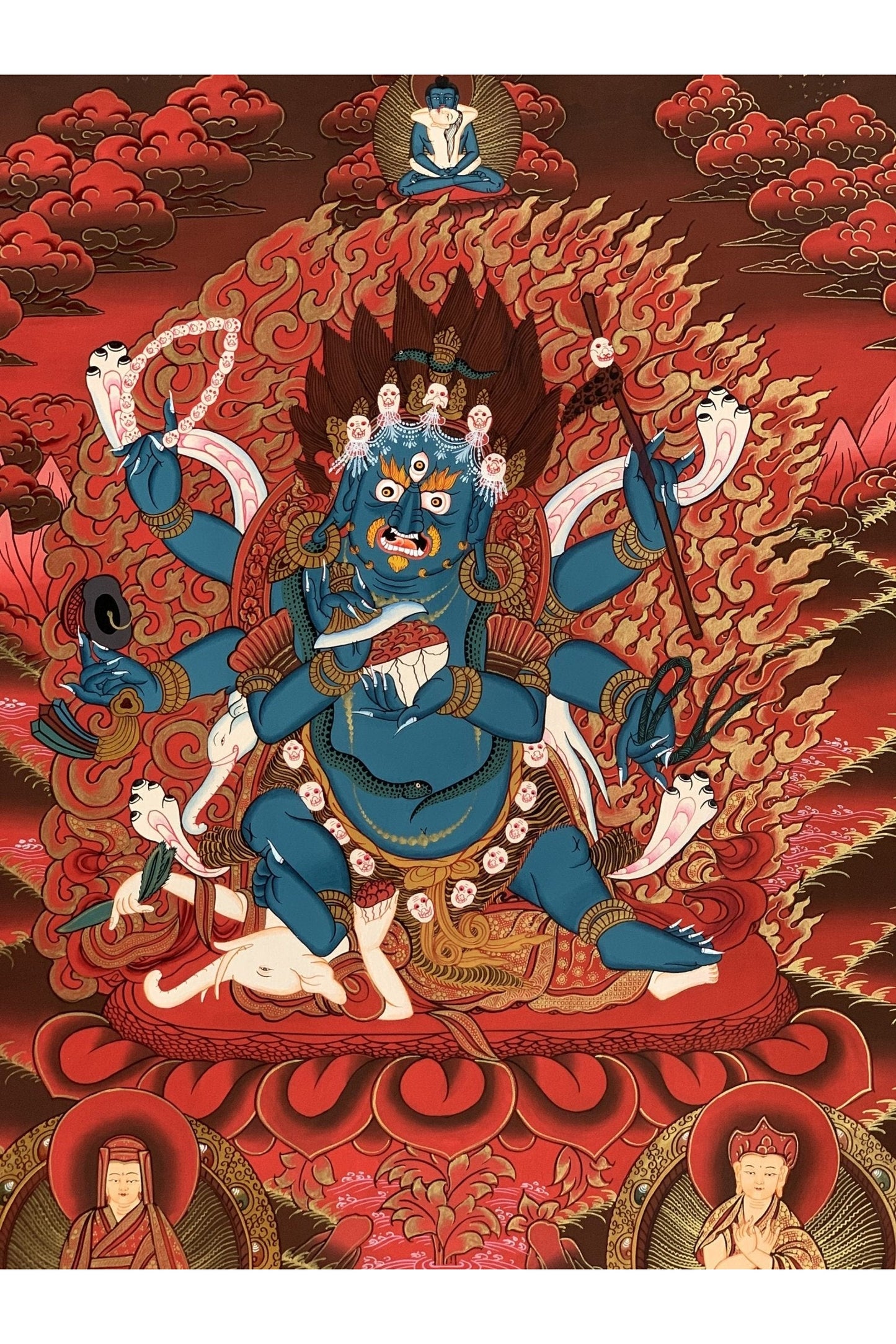 6 - Armed Mahakala/ Kalabhairava Masterpiece Master Quality Original Tibetan Thangka Painting Compassion Meditation Art 20 x 27 - Inches - Tibetan Thangka Art