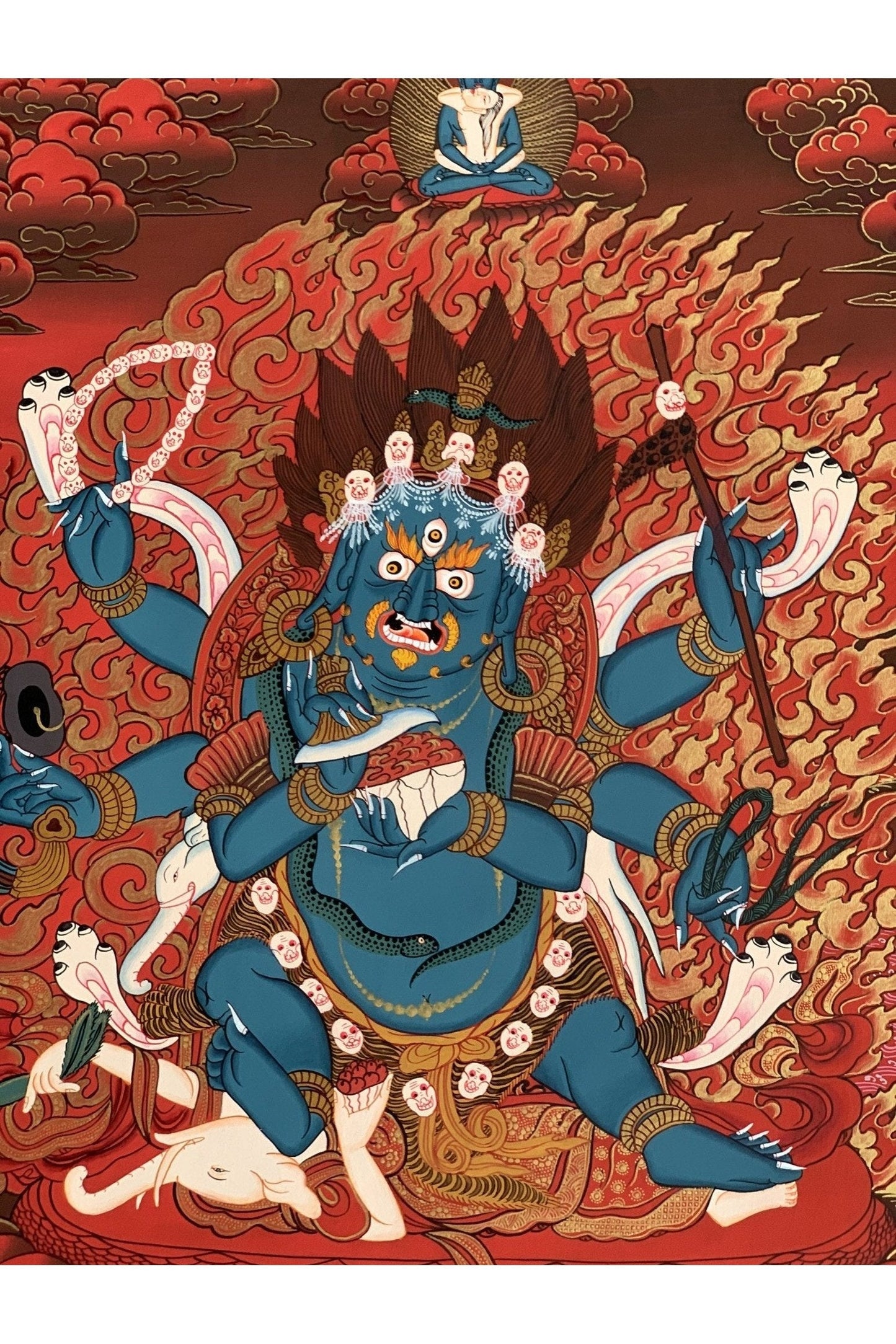 6 - Armed Mahakala/ Kalabhairava Masterpiece Master Quality Original Tibetan Thangka Painting Compassion Meditation Art 20 x 27 - Inches - Tibetan Thangka Art