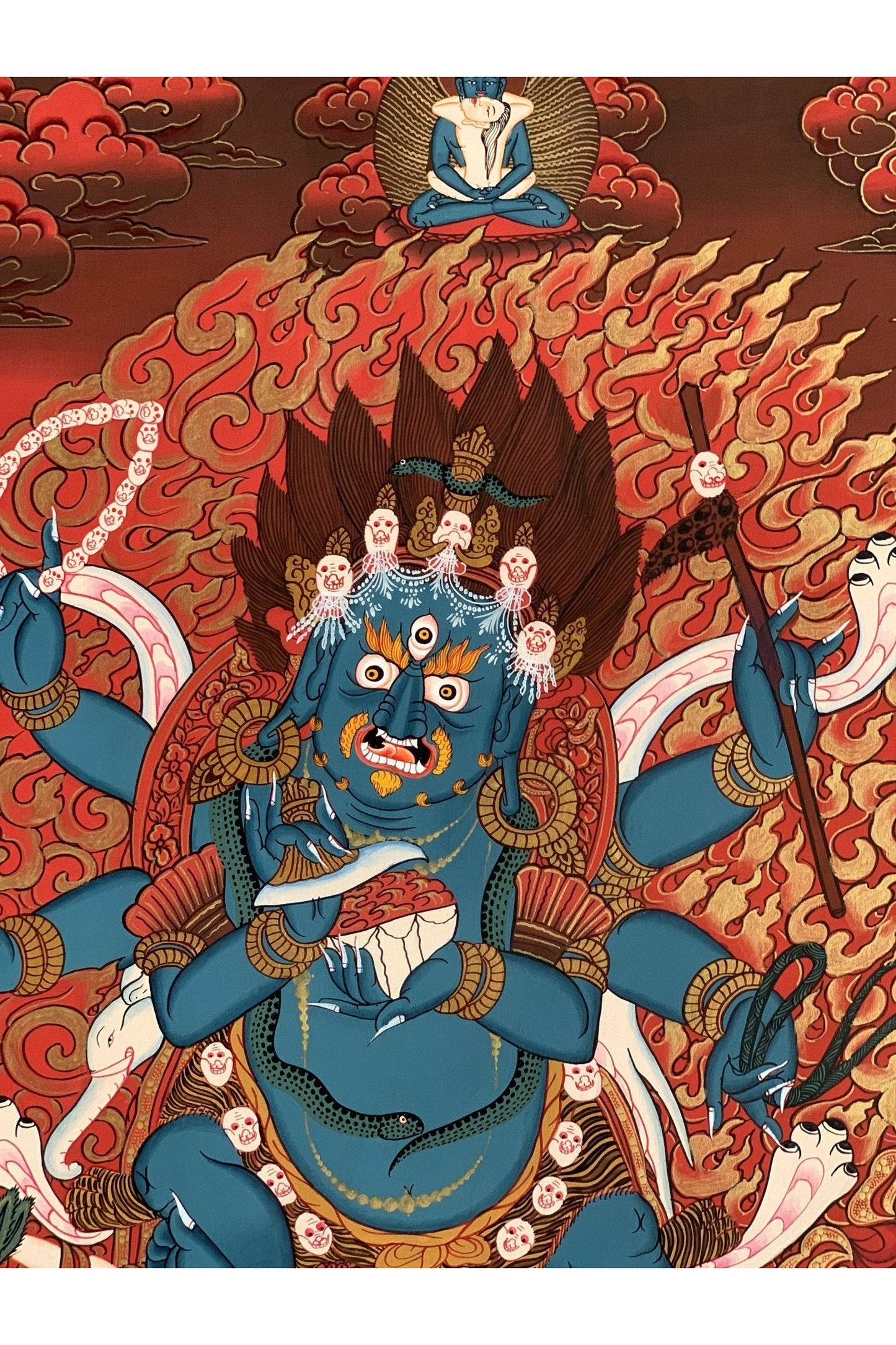 6 - Armed Mahakala/ Kalabhairava Masterpiece Master Quality Original Tibetan Thangka Painting Compassion Meditation Art 20 x 27 - Inches - Tibetan Thangka Art