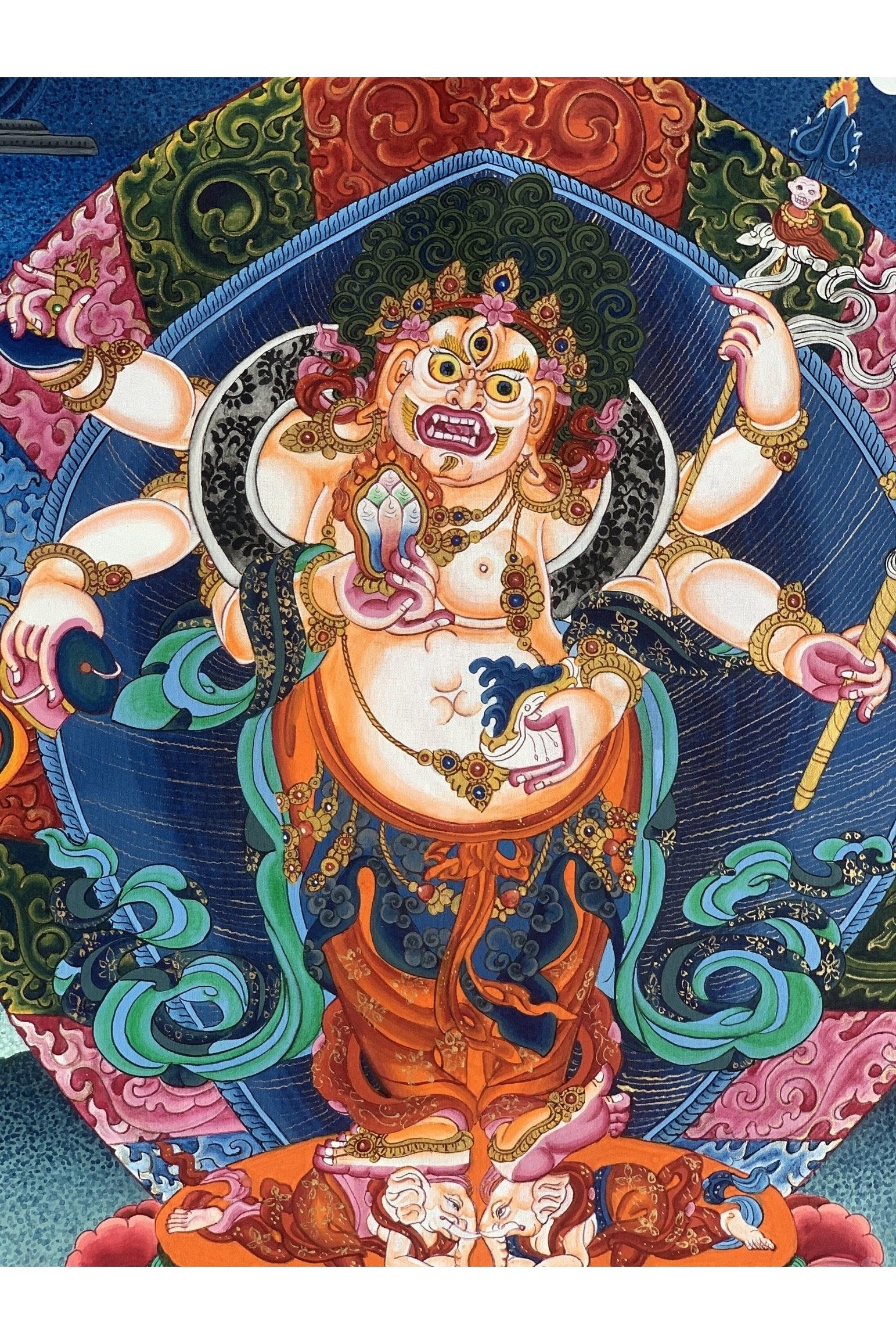 6 - Armed, White Mahakala, Mahakala, Kalabhairava, Master Quality Newari Paubha/Pauva/ Thangka, Original Hand - Painting 19 x 24 - Inches - Tibetan Thangka Art