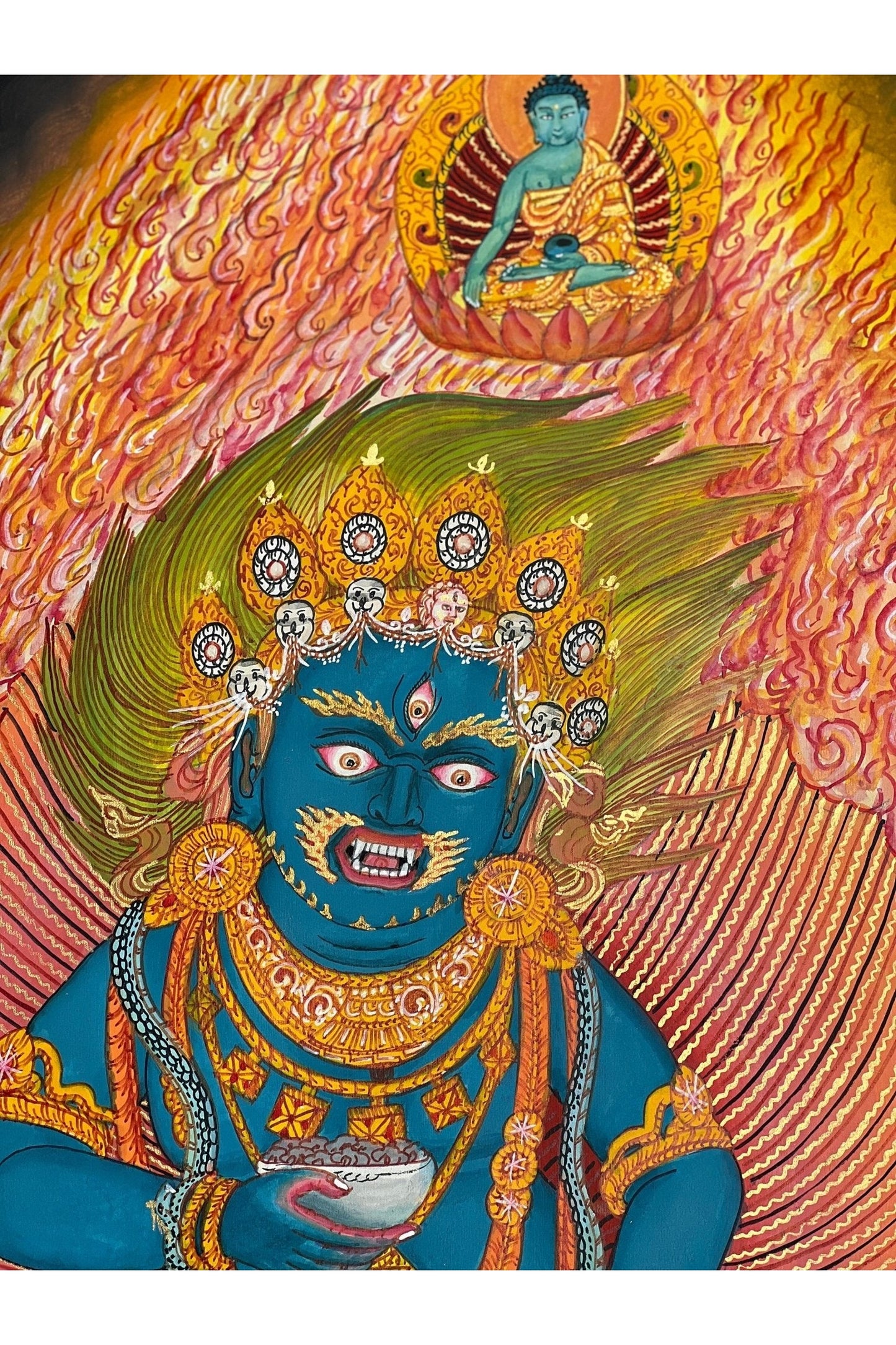 Black Jambhala/ Zambala/Kubera God of Wealth Masterpiece Newai Paubha/ Pauva Tibetan Thangka Painting Original Art /Hand painting from Nepal - Tibetan Thangka Art