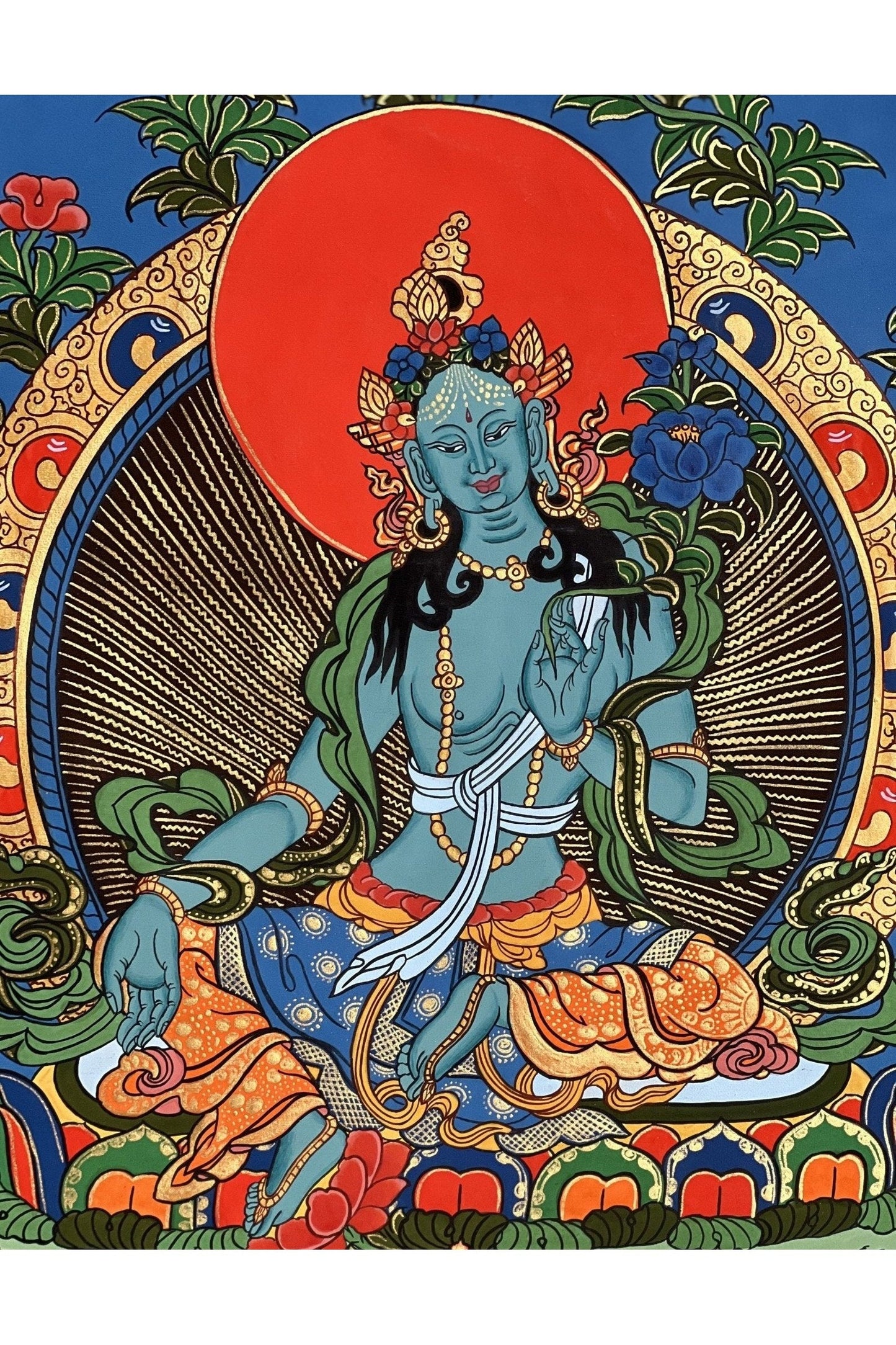 Blue Tara Mother Goddess of Protection Hand Painted Tibetan Thangka Painting Original Buddhist Meditation Art - Tibetan Thangka Art