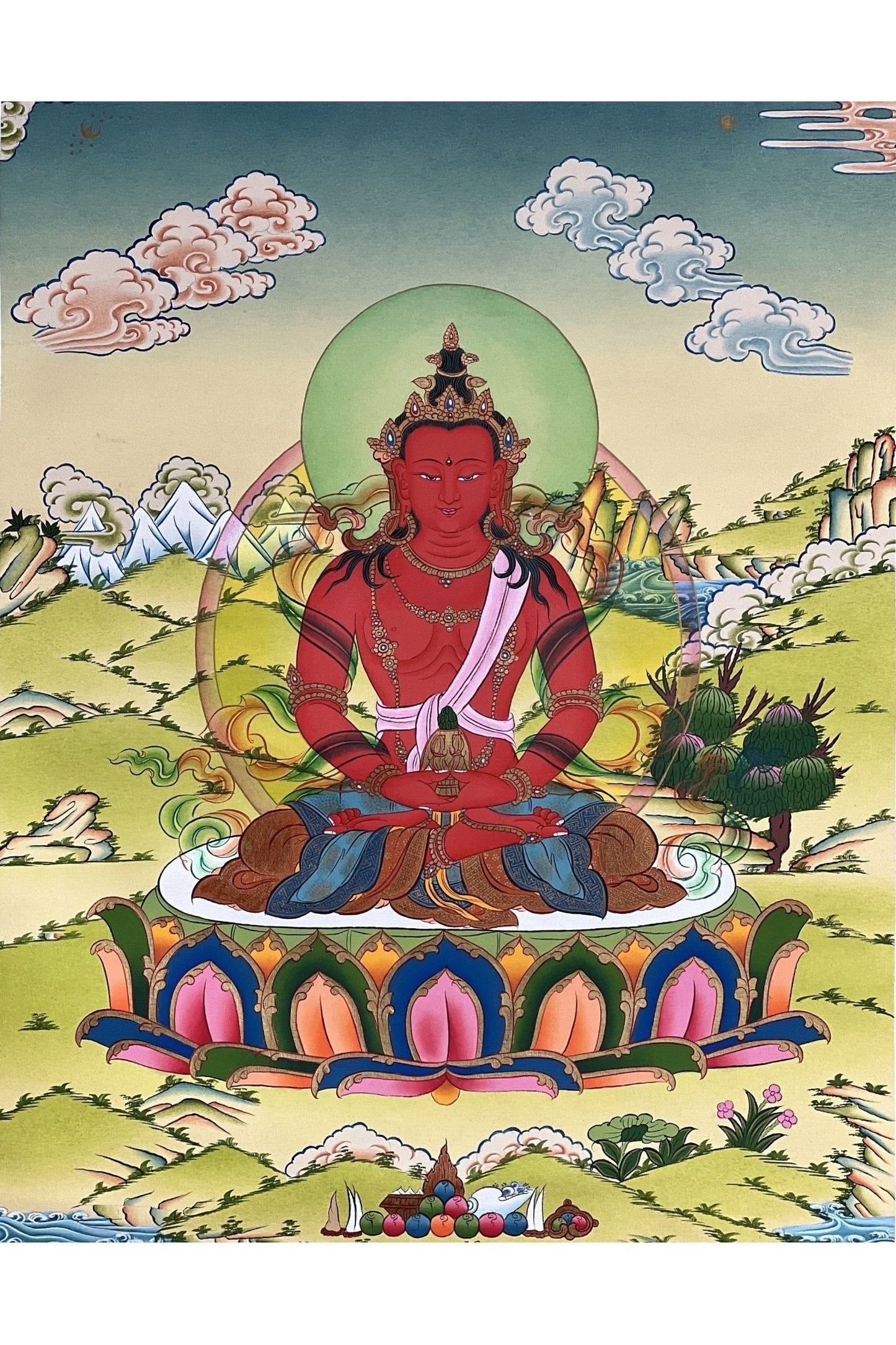 Buddha Amitayus/Aparamita Pure Land Sukhavati Buddha of Eternal Life Original Masterpiece Tibetan Thangka Painting from Nepal - Tibetan Thangka Art