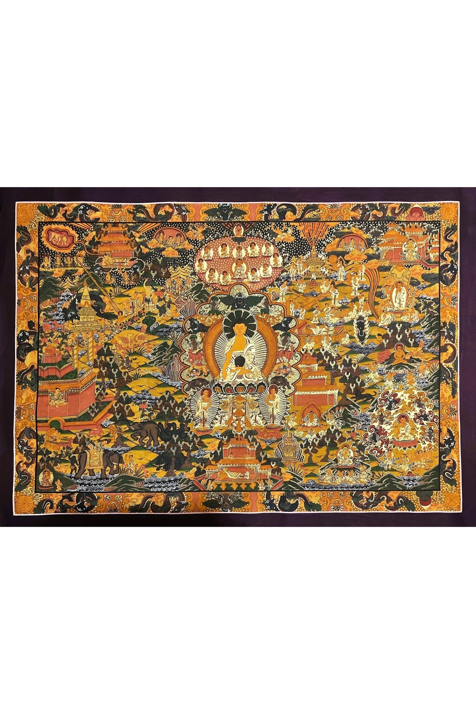 Buddha Life Story Large Masterpiece Tibetan Thangka Painting High - Quality Finest Art/ Original Hand - Painting - Tibetan Thangka Art