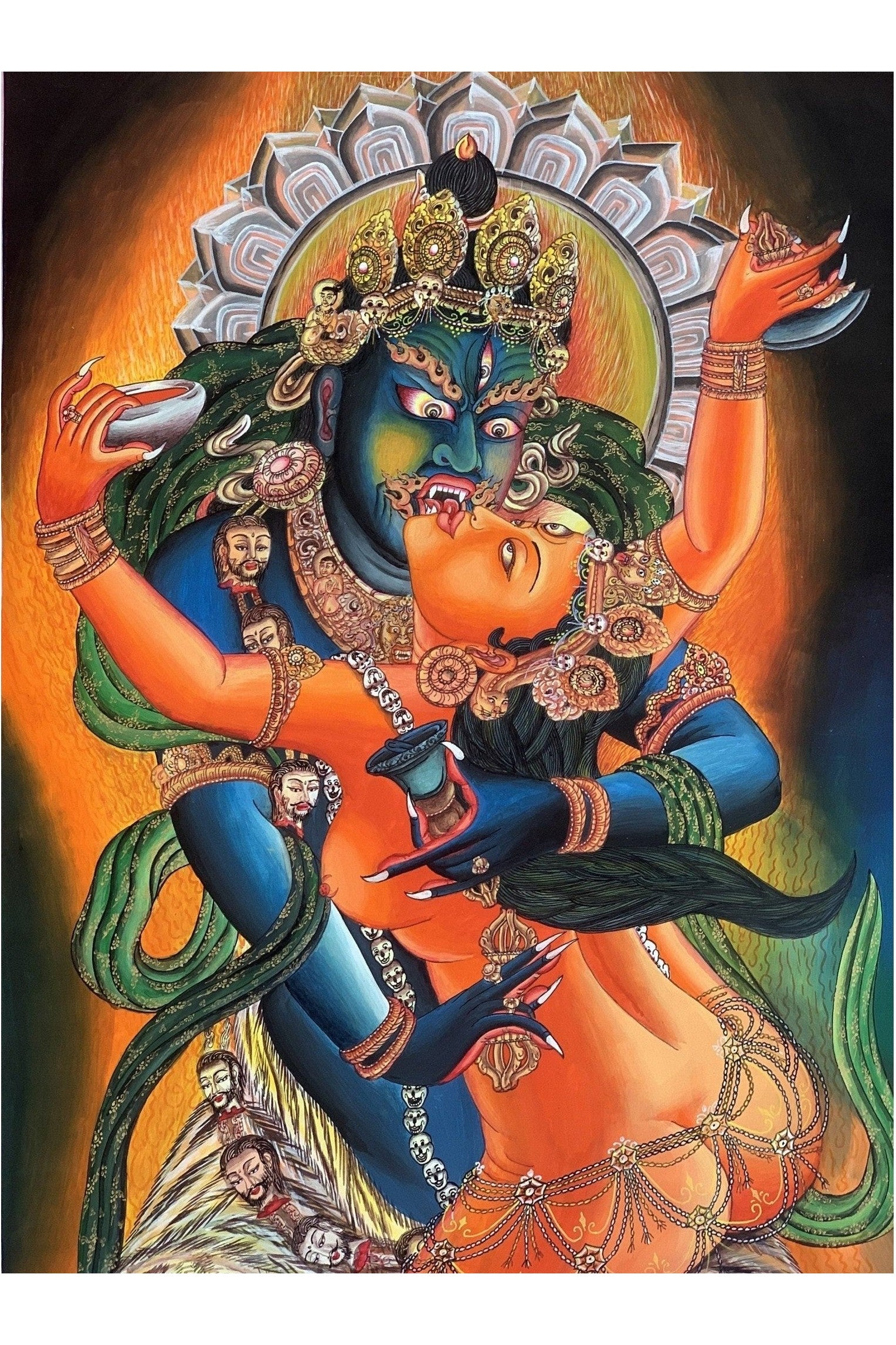 Chakrasamvara with Vajravarahi Newari Paubha/ Pauva Original Masterpiece Enlightenment Tibetan Thangka Painting /Wall Hanging - Tibetan Thangka Art