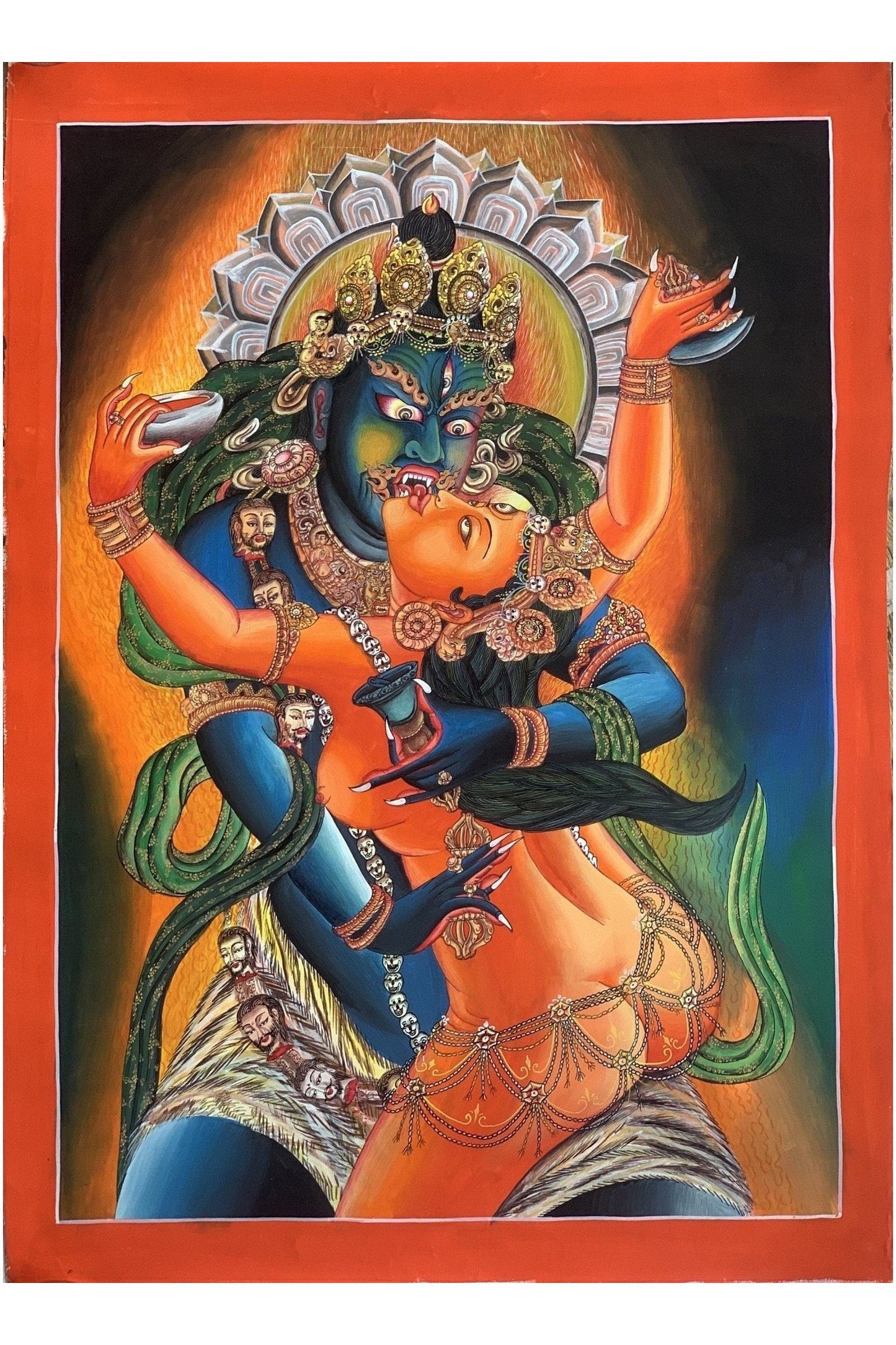 Chakrasamvara with Vajravarahi Newari Paubha/ Pauva Original Masterpiece Enlightenment Tibetan Thangka Painting /Wall Hanging - Tibetan Thangka Art