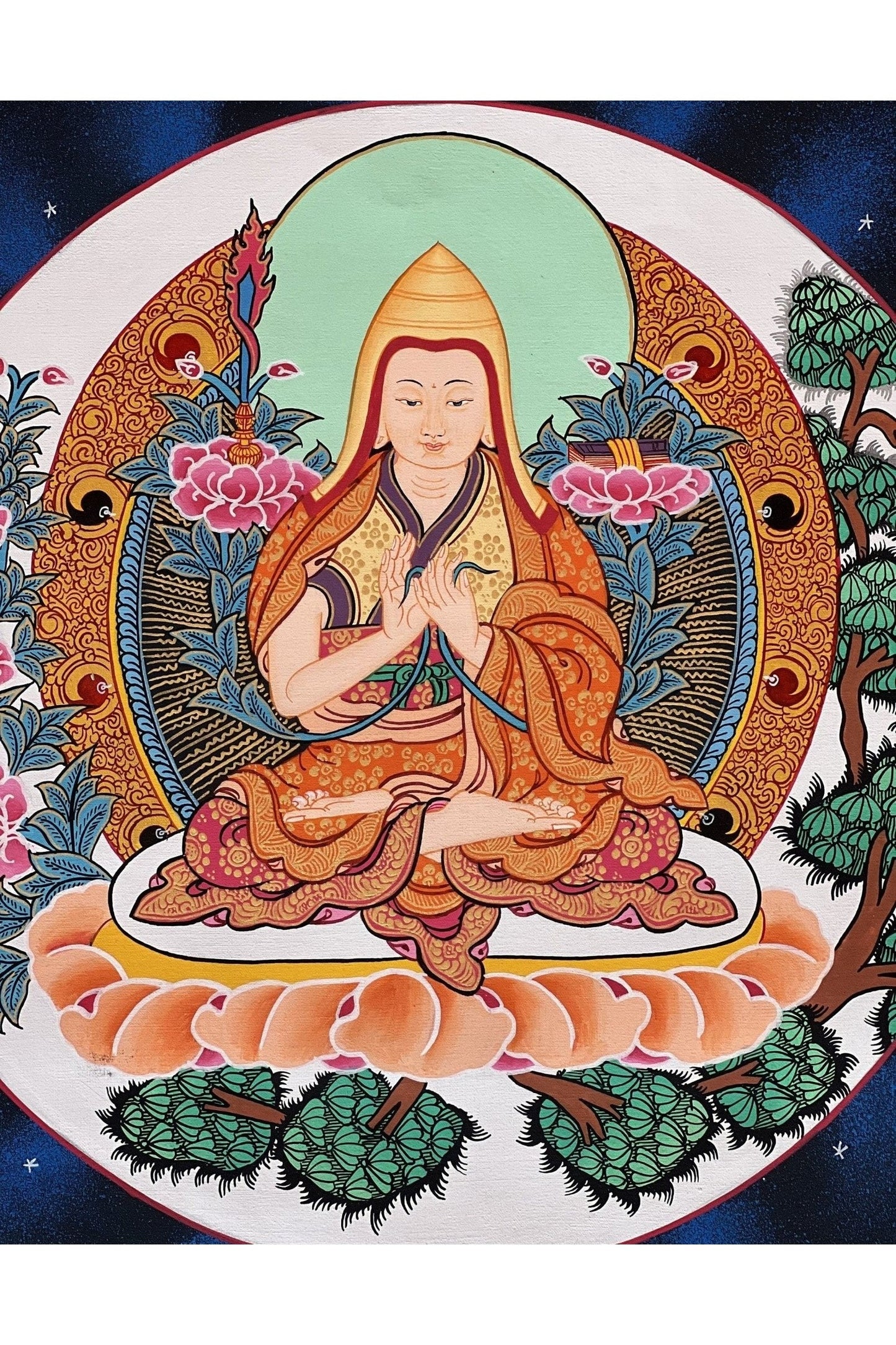 Chongapa or Je Tsongkhapa Chinese Guru High Quality Tibetan Thangka Painting Original Art from Nepal - Tibetan Thangka Art