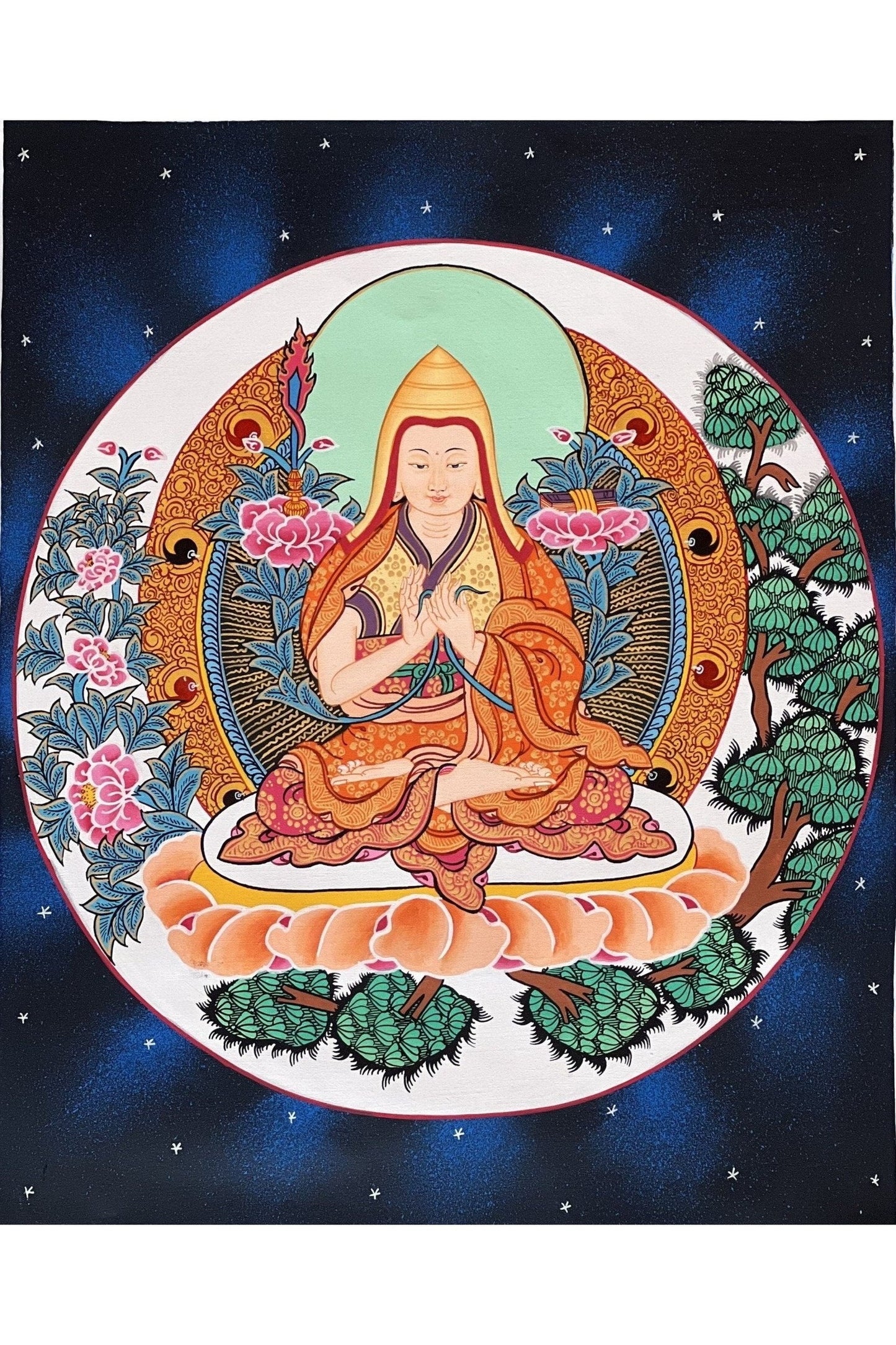 Chongapa or Je Tsongkhapa Chinese Guru High Quality Tibetan Thangka Painting Original Art from Nepal - Tibetan Thangka Art