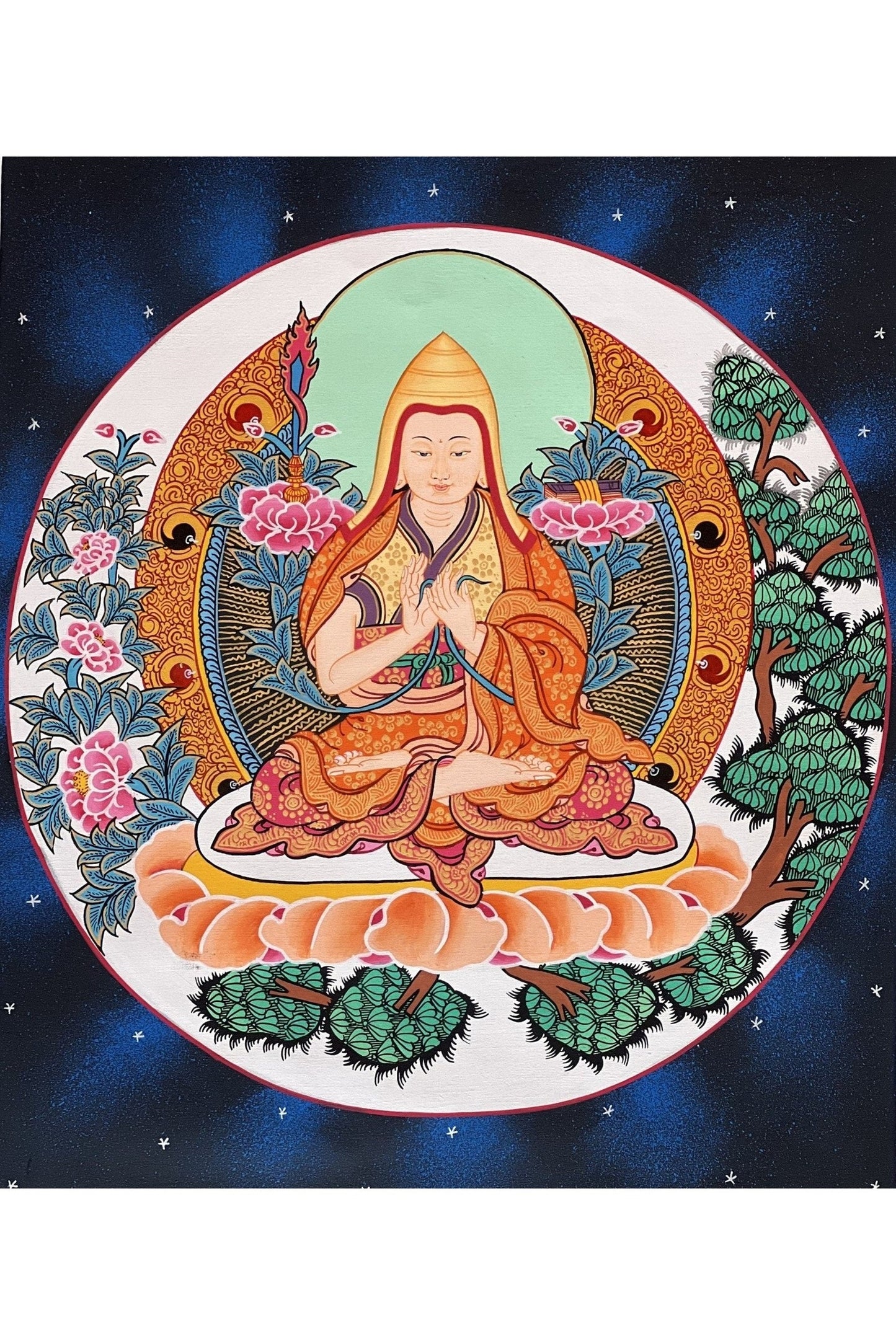 Chongapa or Je Tsongkhapa Chinese Guru High Quality Tibetan Thangka Painting Original Art from Nepal - Tibetan Thangka Art