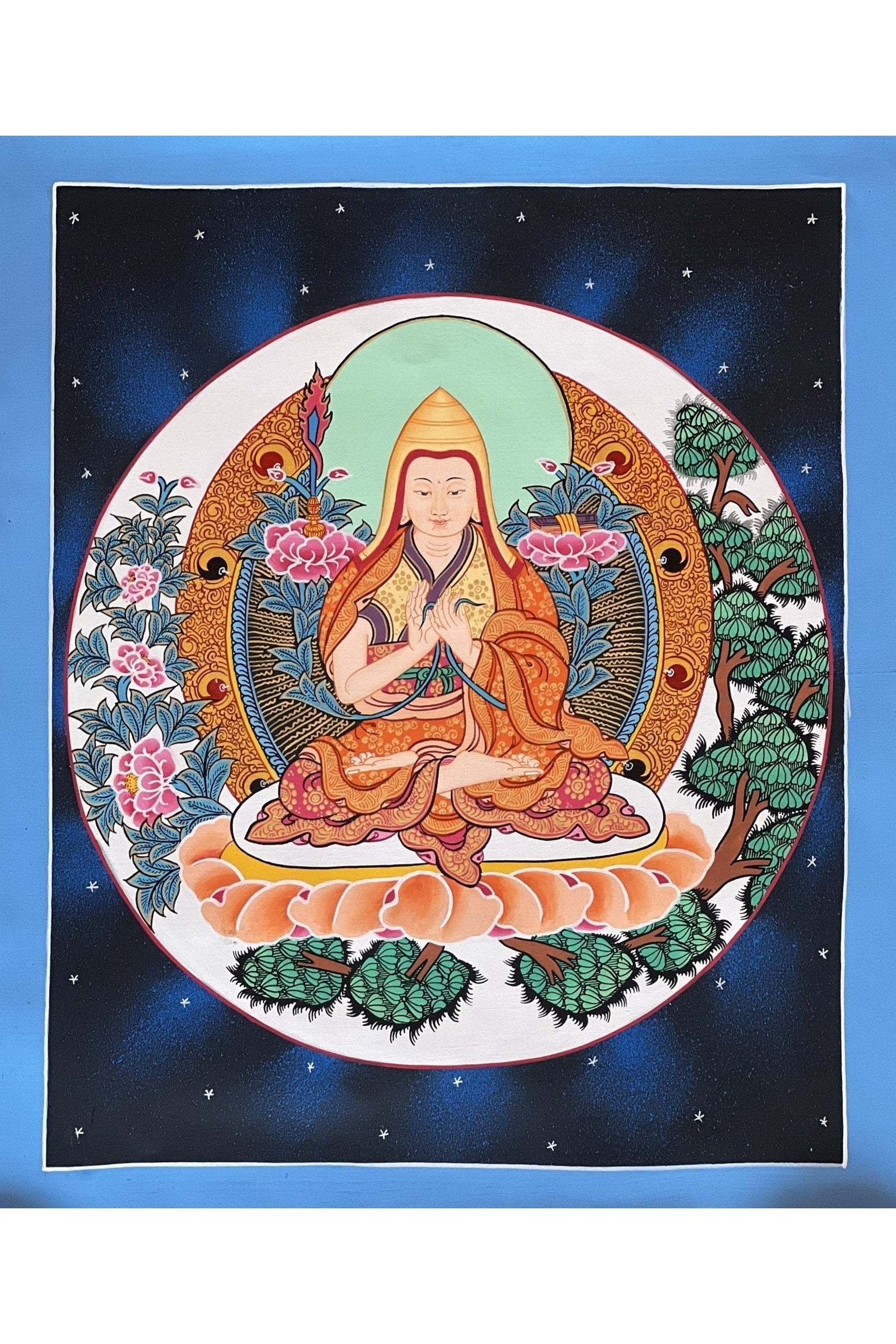 Chongapa or Je Tsongkhapa Chinese Guru High Quality Tibetan Thangka Painting Original Art from Nepal - Tibetan Thangka Art