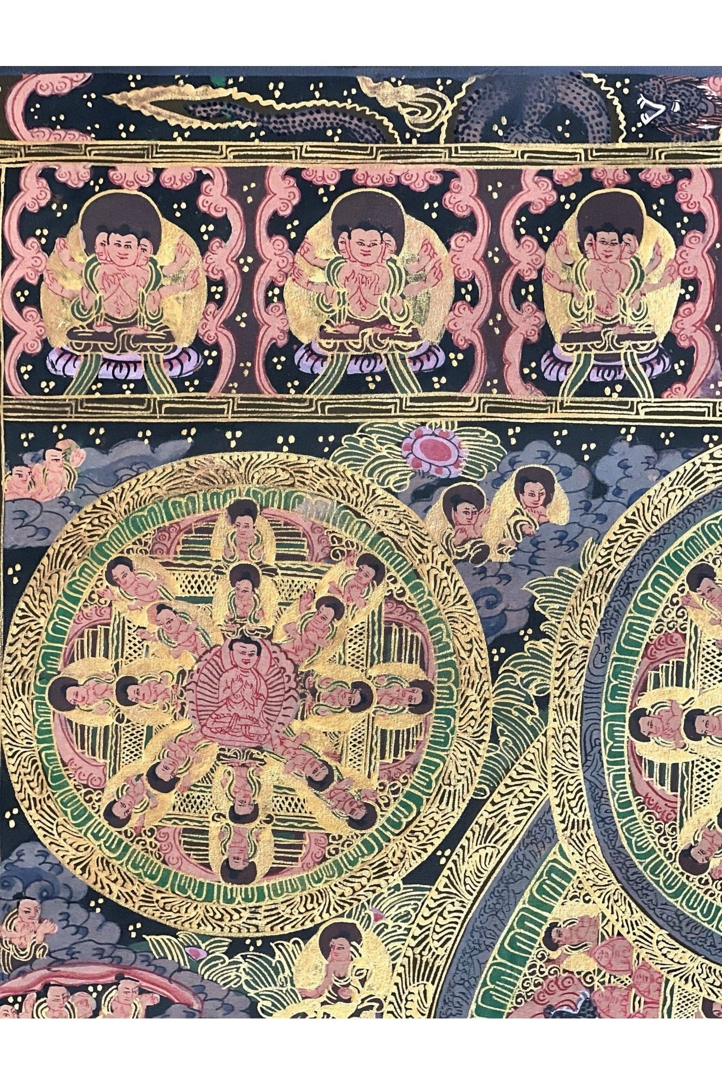 Five Buddha Big Circle Mandala Master Quality Tibetan Thangka Painting Original Art/Wall Hanging for Shrine, Home or Office - Tibetan Thangka Art