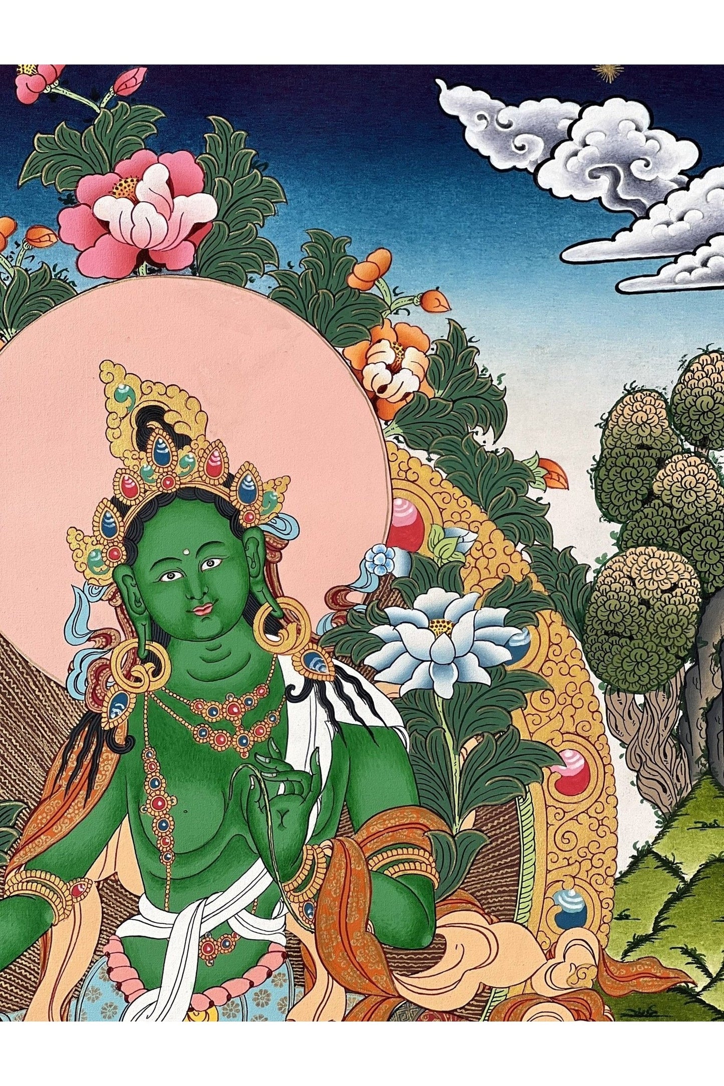 Green Tara, Shyamatara, Goddess of Compassion, High Quality Masterpiece Tibetan Thangka Painting, Original Art - Tibetan Thangka Art