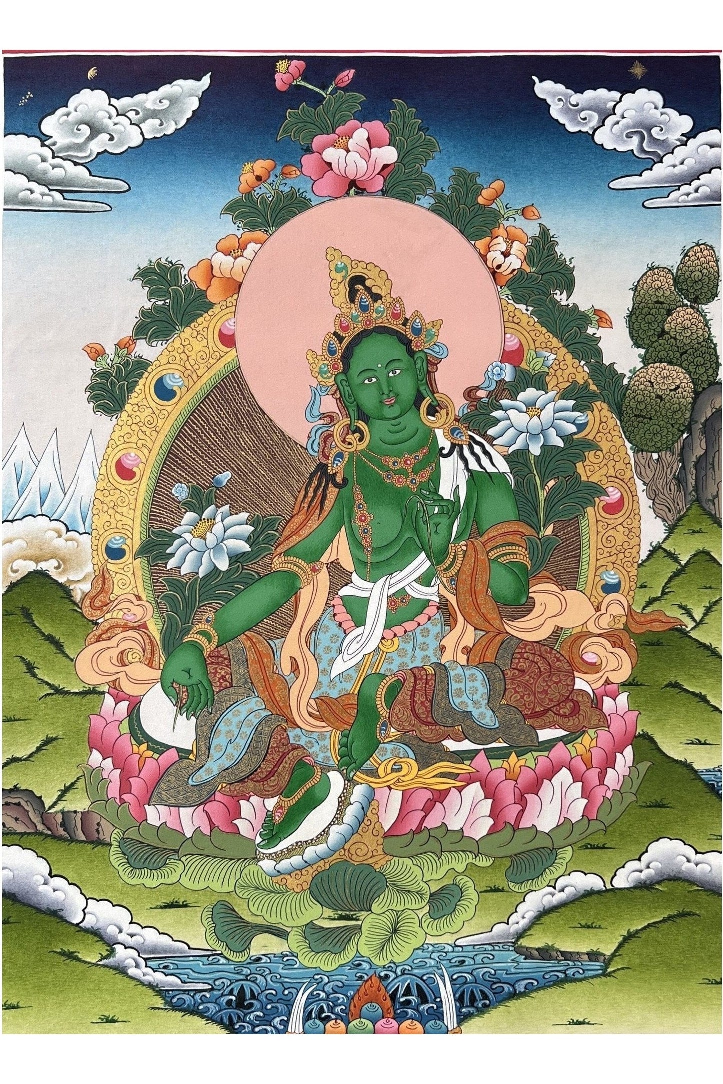 Green Tara, Shyamatara, Goddess of Compassion, High Quality Masterpiece Tibetan Thangka Painting, Original Art - Tibetan Thangka Art