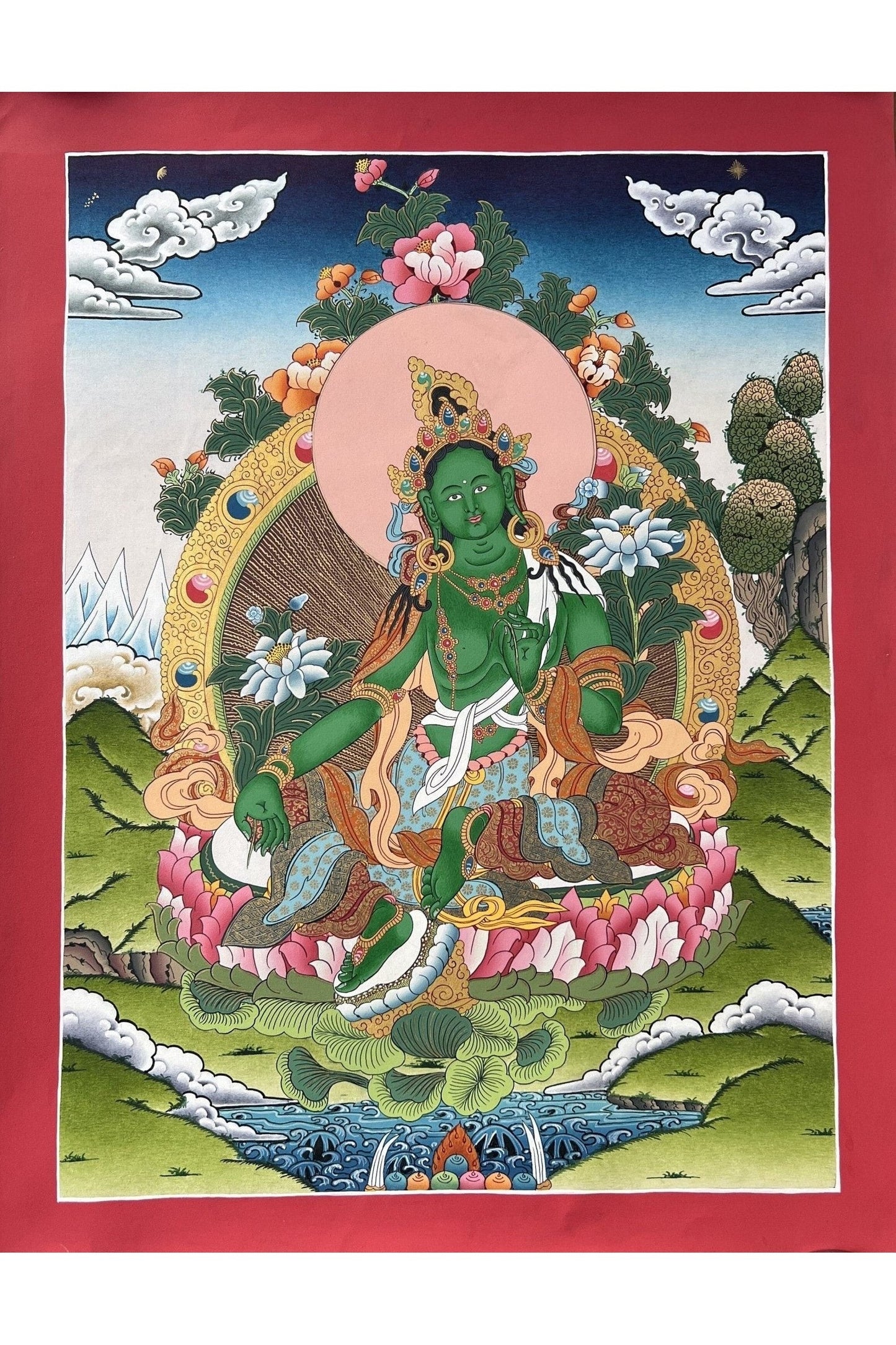 Green Tara, Shyamatara, Goddess of Compassion, High Quality Masterpiece Tibetan Thangka Painting, Original Art - Tibetan Thangka Art