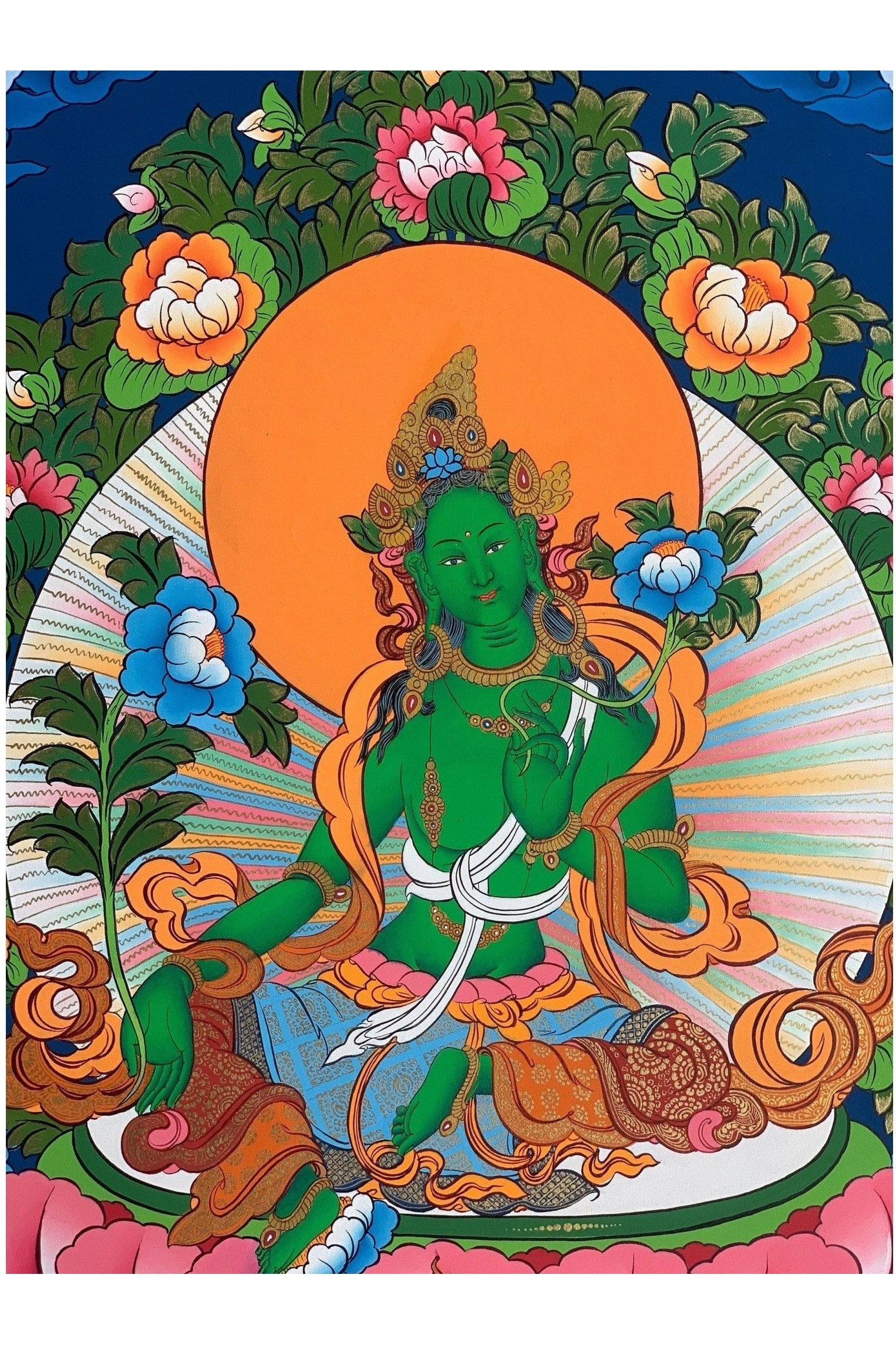 Green Tara, Shyamatara, Mother Goddess, Lama Blessed, Thangka Painting, Original Art 17 x 24 Inch - Tibetan Thangka Art