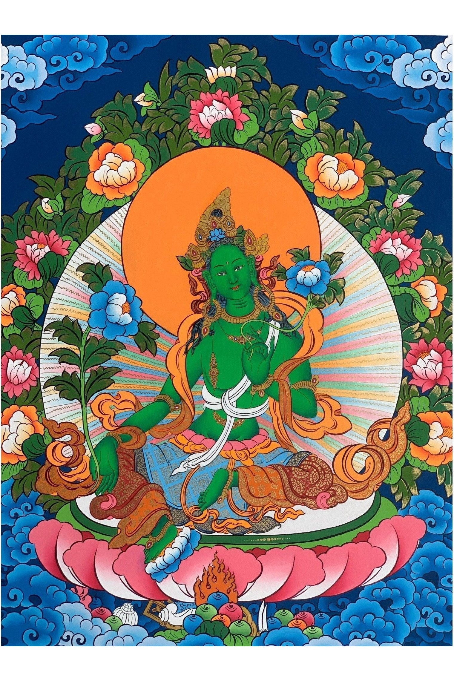 Green Tara, Shyamatara, Mother Goddess, Lama Blessed, Thangka Painting, Original Art 17 x 24 Inch - Tibetan Thangka Art