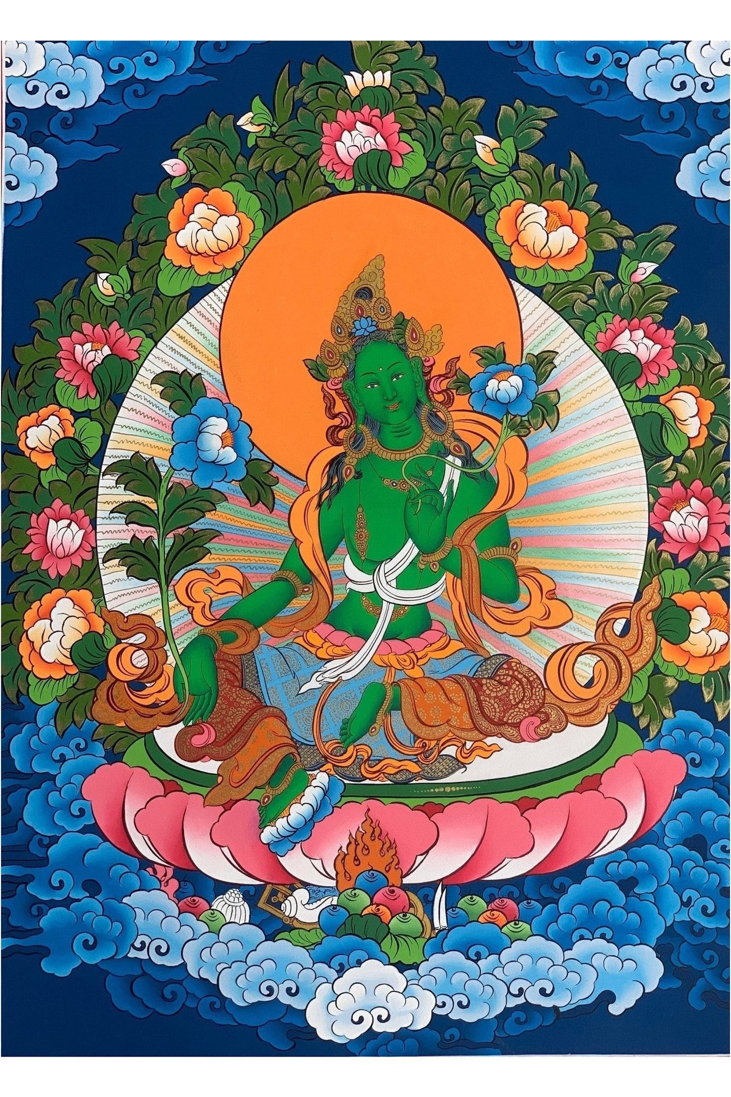 Green Tara, Shyamatara, Mother Goddess, Lama Blessed, Thangka Painting, Original Art 17 x 24 Inch - Tibetan Thangka Art