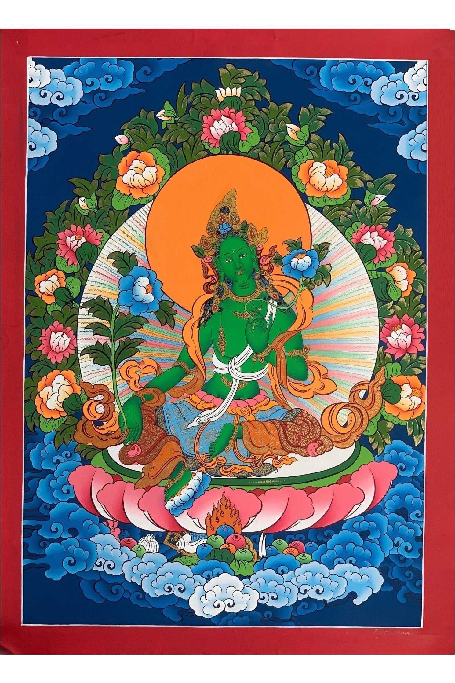 Green Tara, Shyamatara, Mother Goddess, Lama Blessed, Thangka Painting, Original Art 17 x 24 Inch - Tibetan Thangka Art