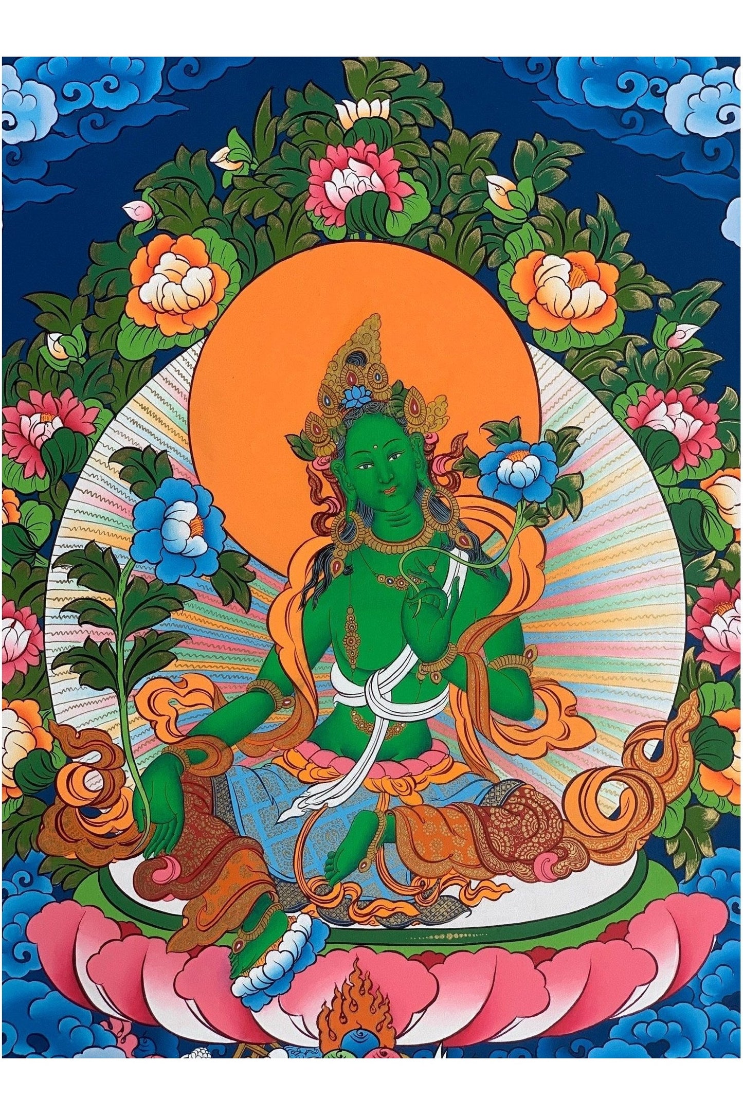 Green Tara, Shyamatara, Mother Goddess, Lama Blessed, Thangka Painting, Original Art 17 x 24 Inch - Tibetan Thangka Art