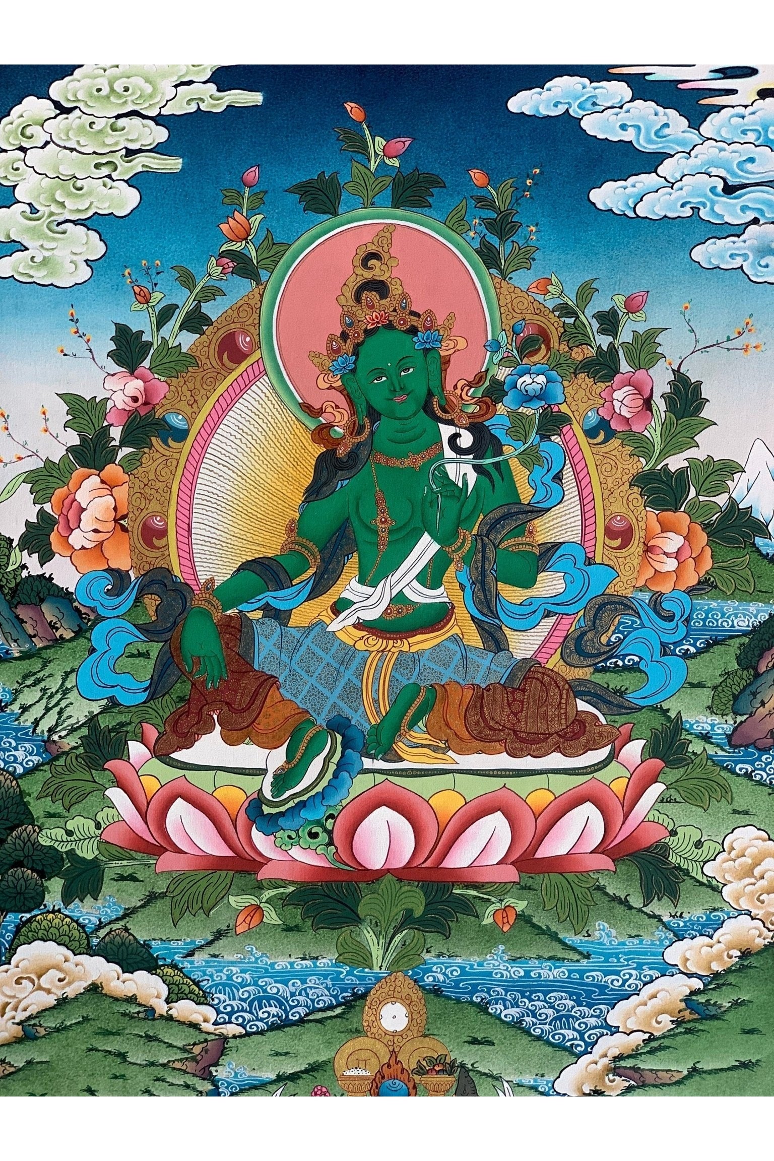 Green Tara, Shyamatara, Mother Goddess, Master Quality, Thangka Painting, Original, Hand - painted, Buddhist Healing and Meditation Art - Tibetan Thangka Art