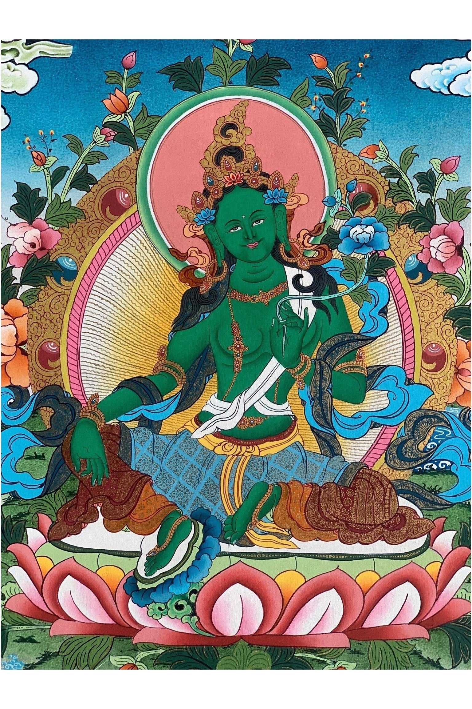 Green Tara, Shyamatara, Mother Goddess, Master Quality, Thangka Painting, Original, Hand - painted, Buddhist Healing and Meditation Art - Tibetan Thangka Art