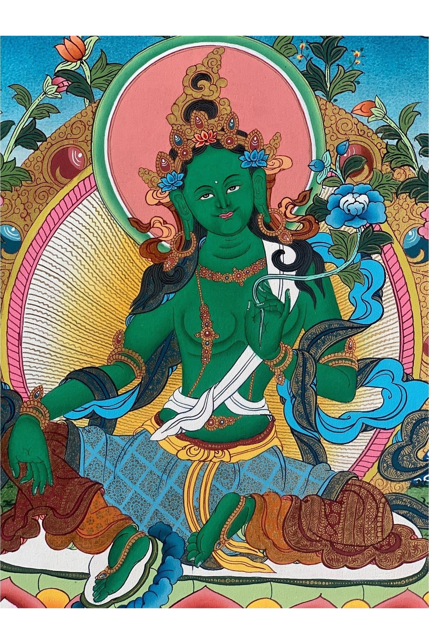 Green Tara, Shyamatara, Mother Goddess, Master Quality, Thangka Painting, Original, Hand - painted, Buddhist Healing and Meditation Art - Tibetan Thangka Art