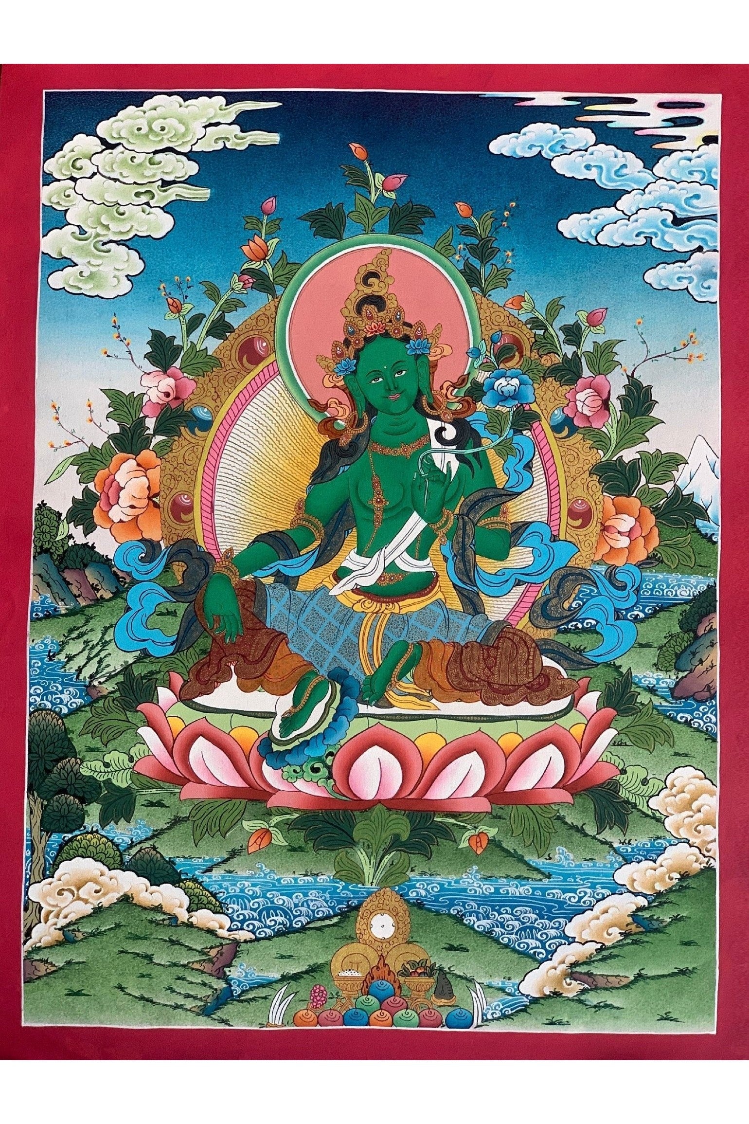 Green Tara, Shyamatara, Mother Goddess, Master Quality, Thangka Painting, Original, Hand - painted, Buddhist Healing and Meditation Art - Tibetan Thangka Art