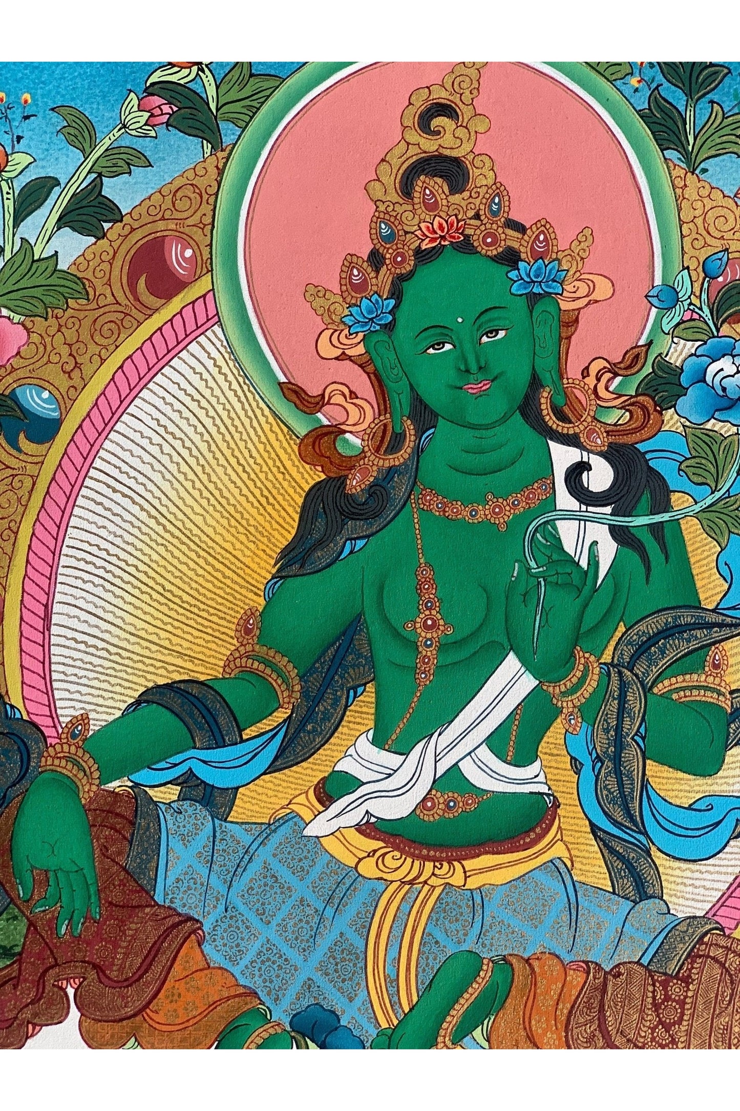 Green Tara, Shyamatara, Mother Goddess, Master Quality, Thangka Painting, Original, Hand - painted, Buddhist Healing and Meditation Art - Tibetan Thangka Art