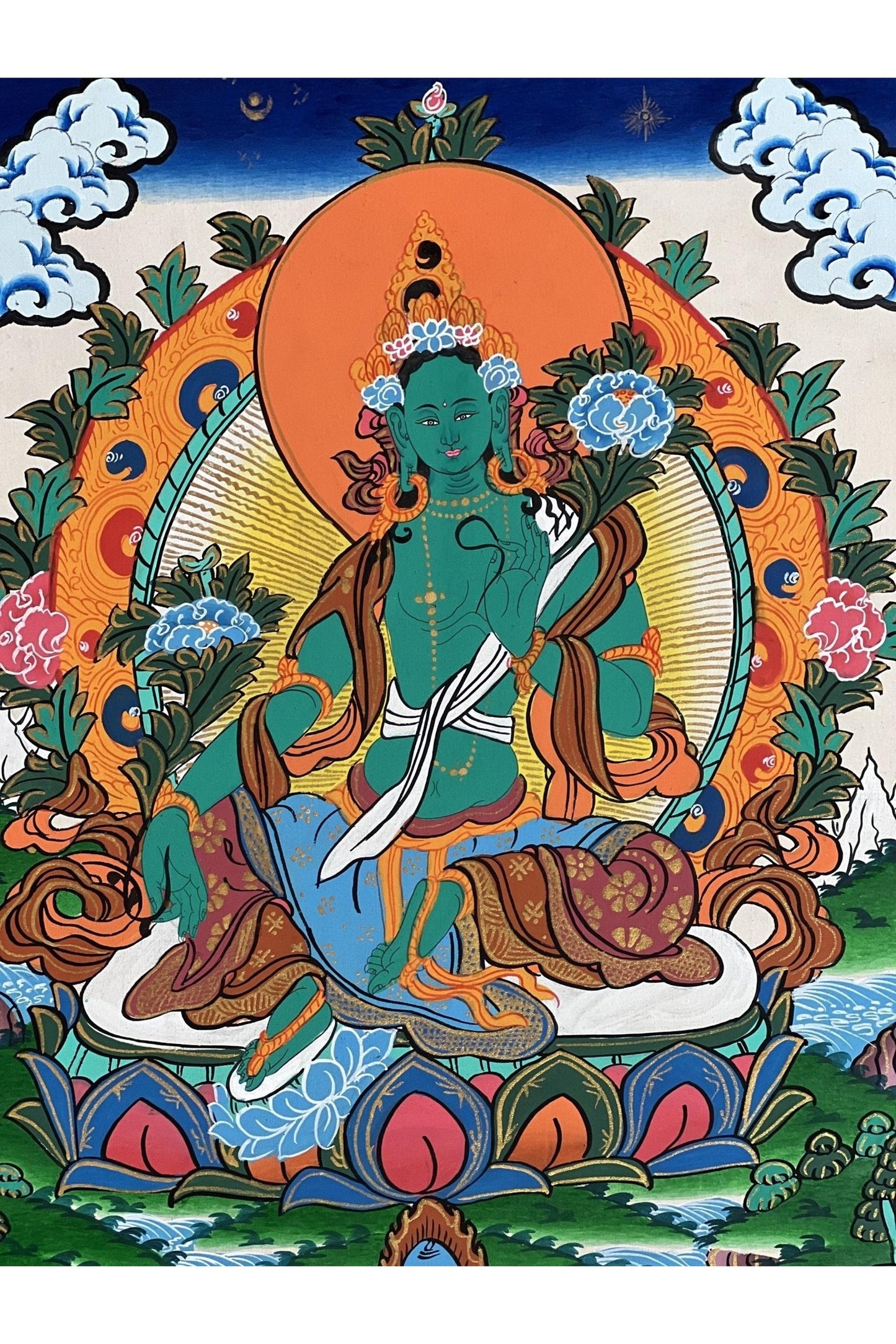 Green Tara/ Shyamatara/ Mother Goddess Master Quality Tibetan Thangka Painting Original Buddhist Meditation Art - Tibetan Thangka Art