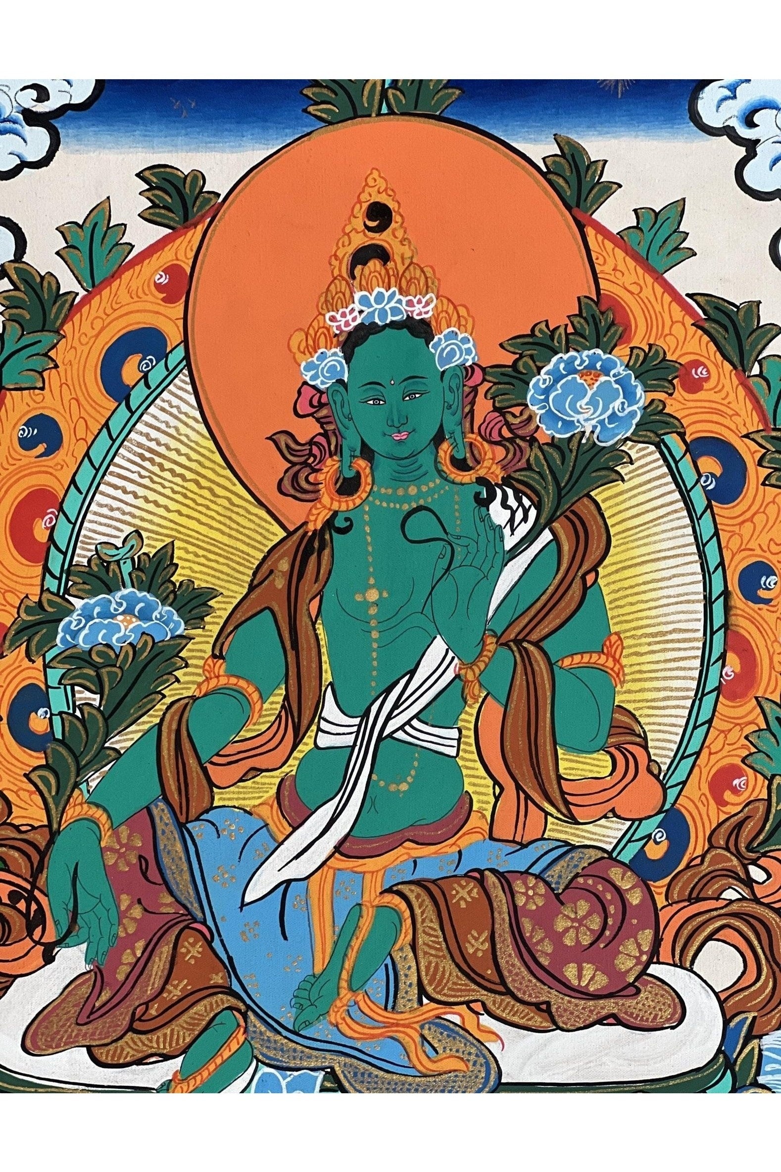 Green Tara/ Shyamatara/ Mother Goddess Master Quality Tibetan Thangka Painting Original Buddhist Meditation Art - Tibetan Thangka Art