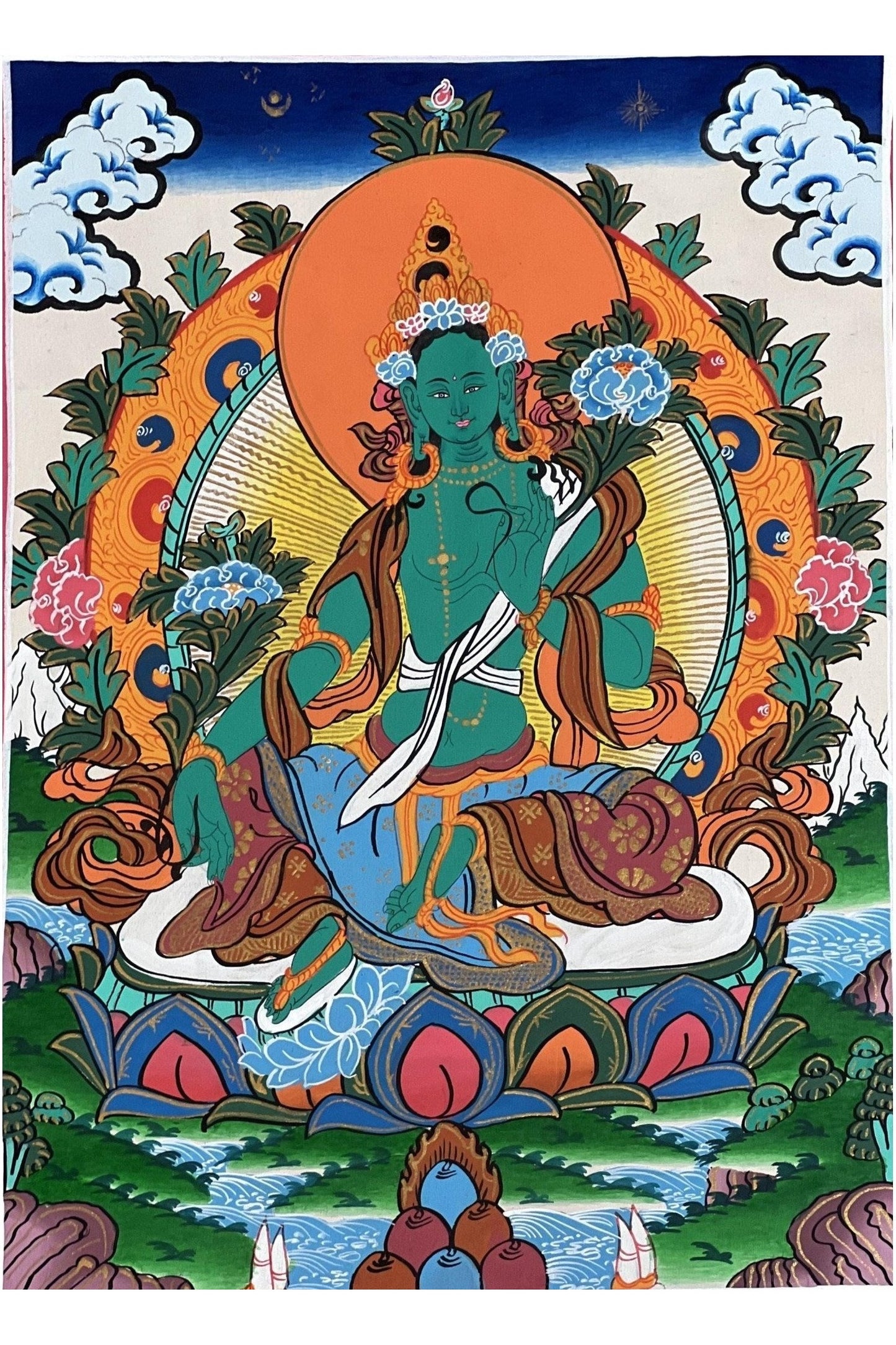 Green Tara/ Shyamatara/ Mother Goddess Master Quality Tibetan Thangka Painting Original Buddhist Meditation Art - Tibetan Thangka Art